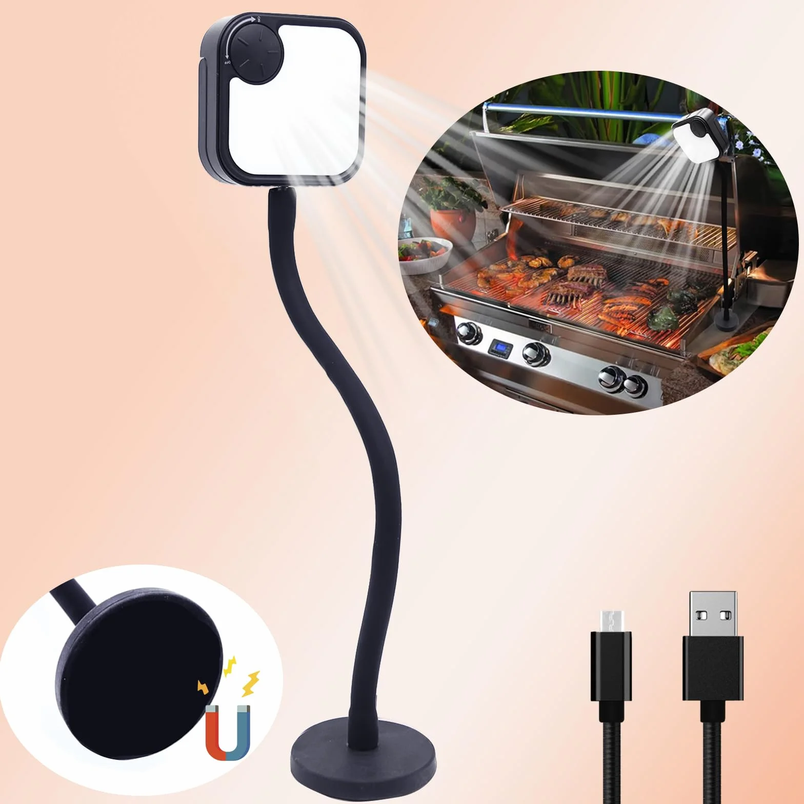 Lampes pour barbecue d'extérieur rechargeables magnétiques ultra-lumineuses noir