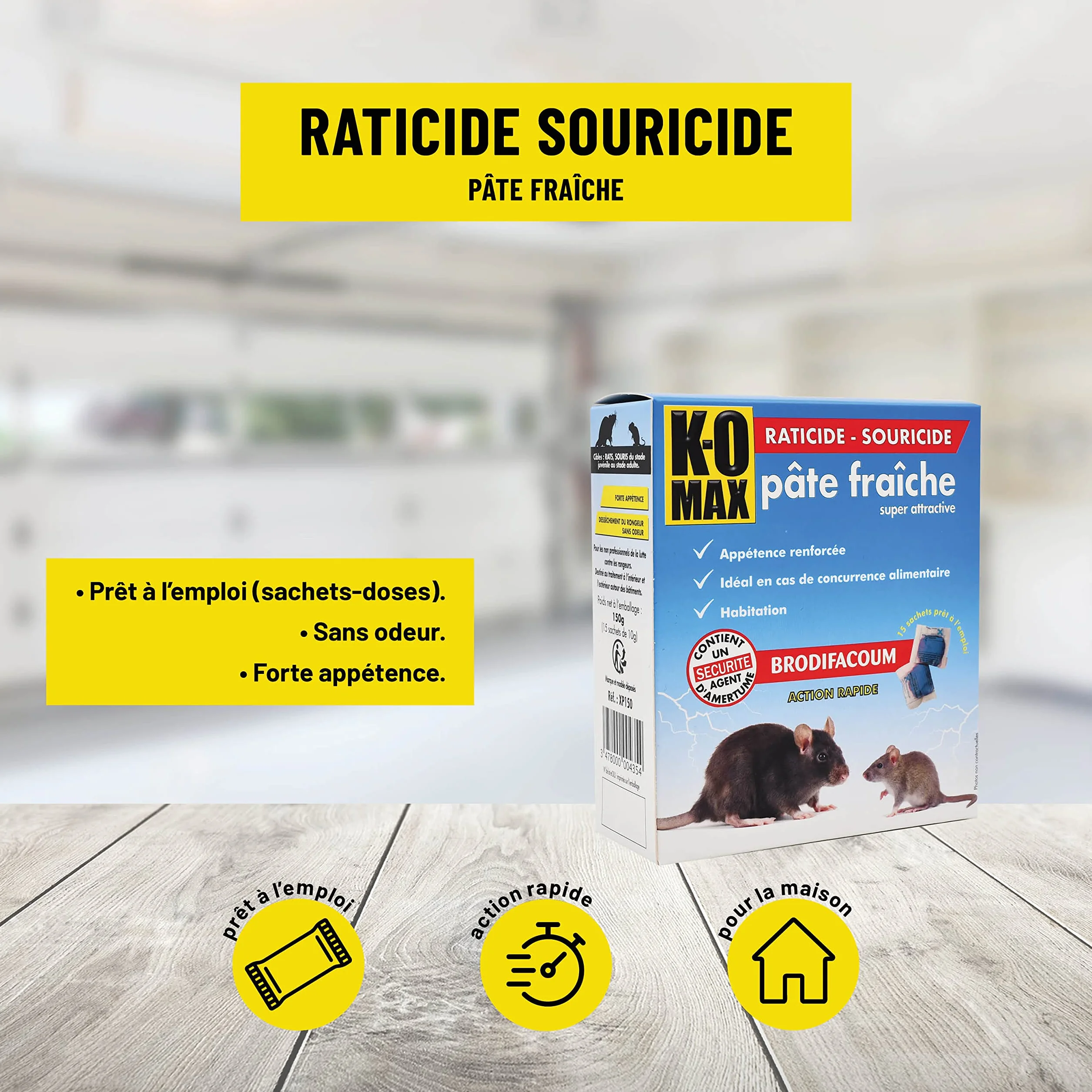 Pâte Brodifacoum Raticide Souricide 150 g - Action rapide, sans odeur, prêt à l'emploi