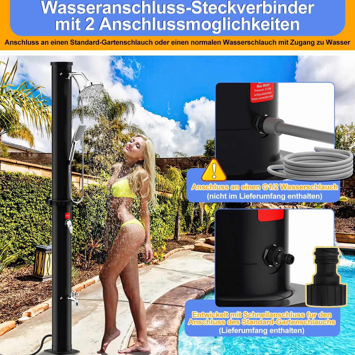 Herrselsam Douche solaire 20 l Jardin eau chaude max. 60 °C sans raccordement électrique Piscine Camping
