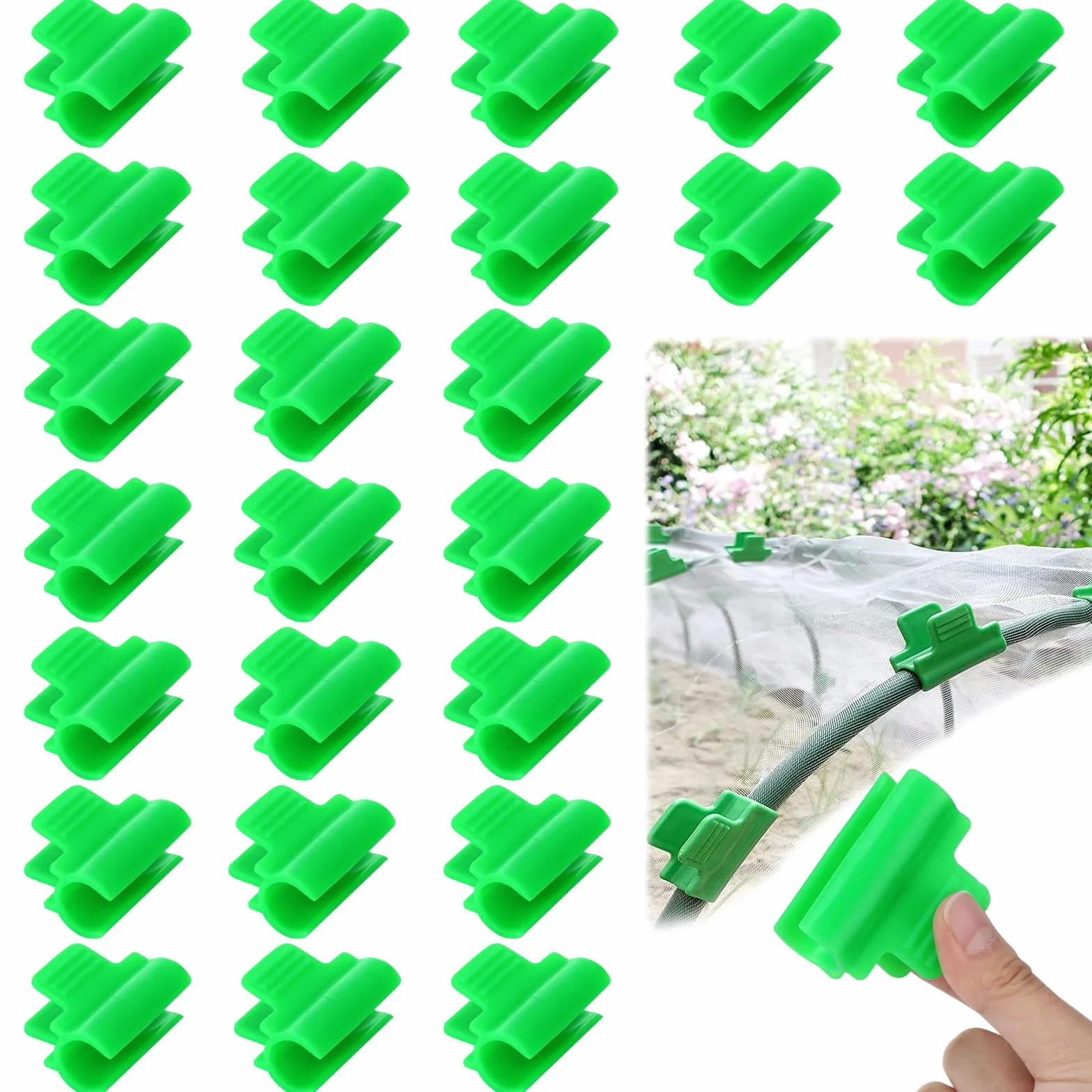 Pinces de Serre Jardin 16mm Antidérapant Vert Plastique 50 Pièces Clips pour Serre Tunnel Filet Oiseaux