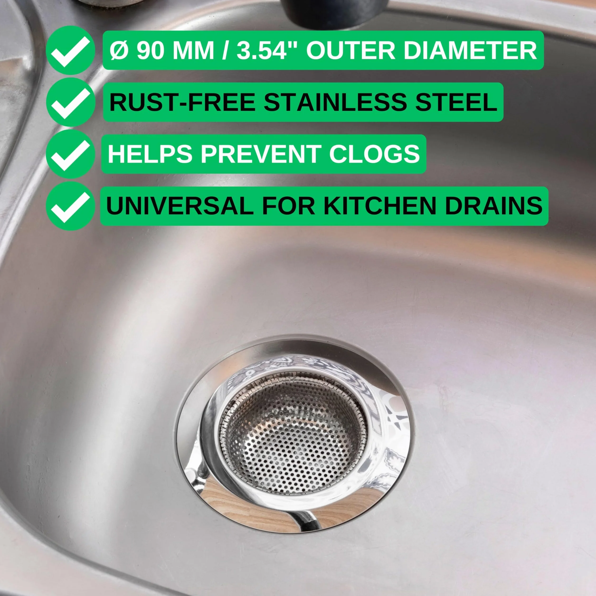 Crépine de vidange, Jeu de 3, Ø 90 mm, Convient aux drains de Ø intérieur 57 mm, dépasse de 20 mm de Profondeur dans Le Bec, crépine d'évier avec Ajustement optimisé, idéale pour Evier, Baignoire