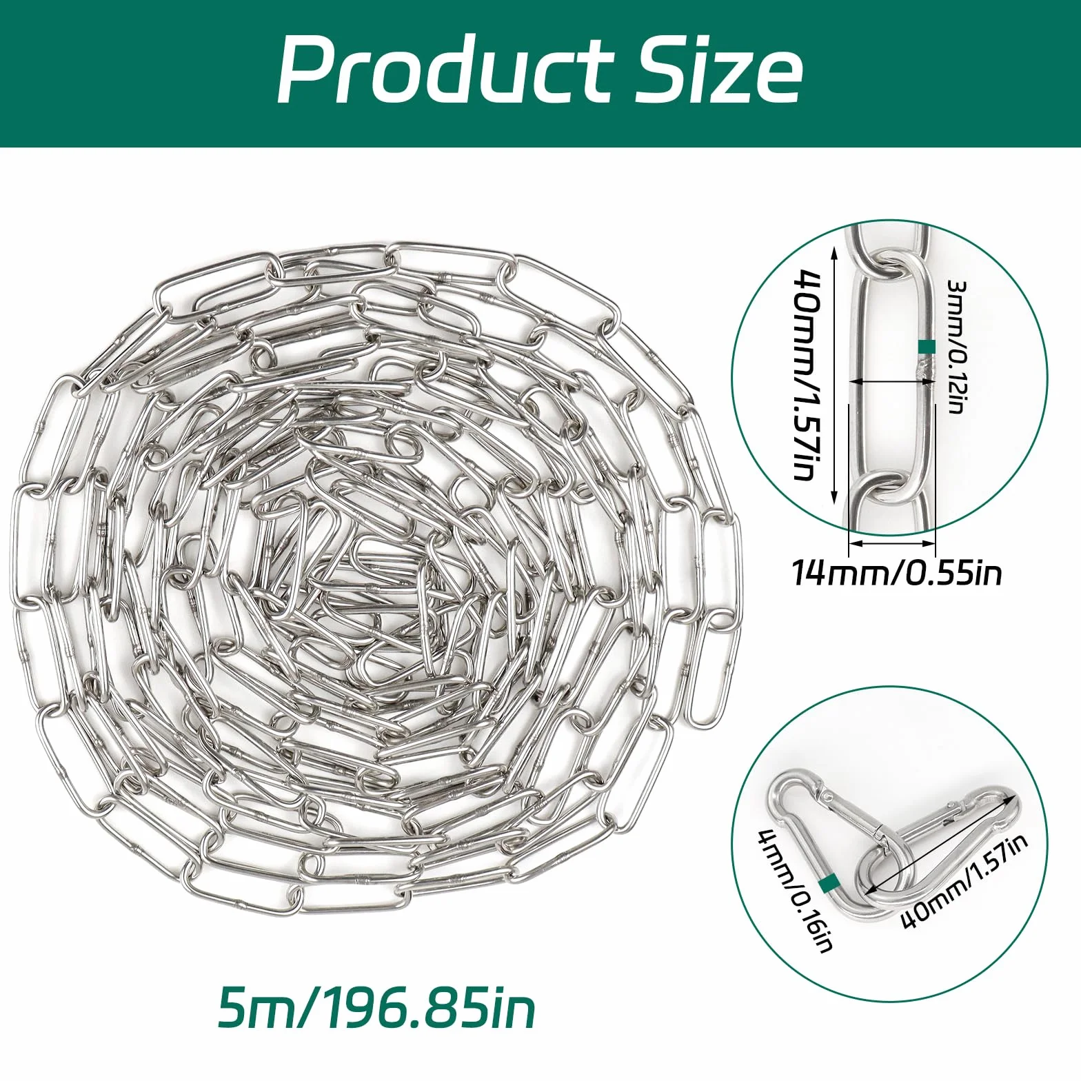 Ø3 mm Chainette Acier Inoxydable, 5M Chaine Inox, Chaîne avec 2 Mousquetons, Argent Chaine Chien, Chaine Acier Inoxydable Bricolage pour Corde À Linge, Plantes Suspendues