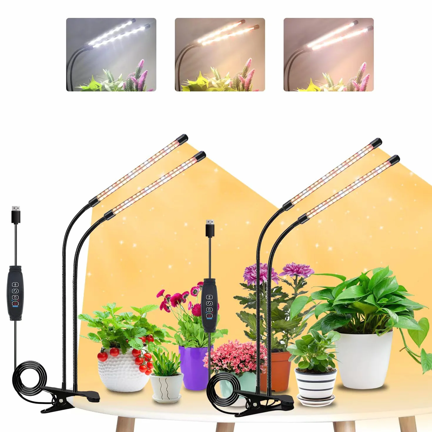 Niello Lampe pour Plantes LED Horticole 2 têtes+2 têtes Auto on/off 3/9/12H Spectre Complet