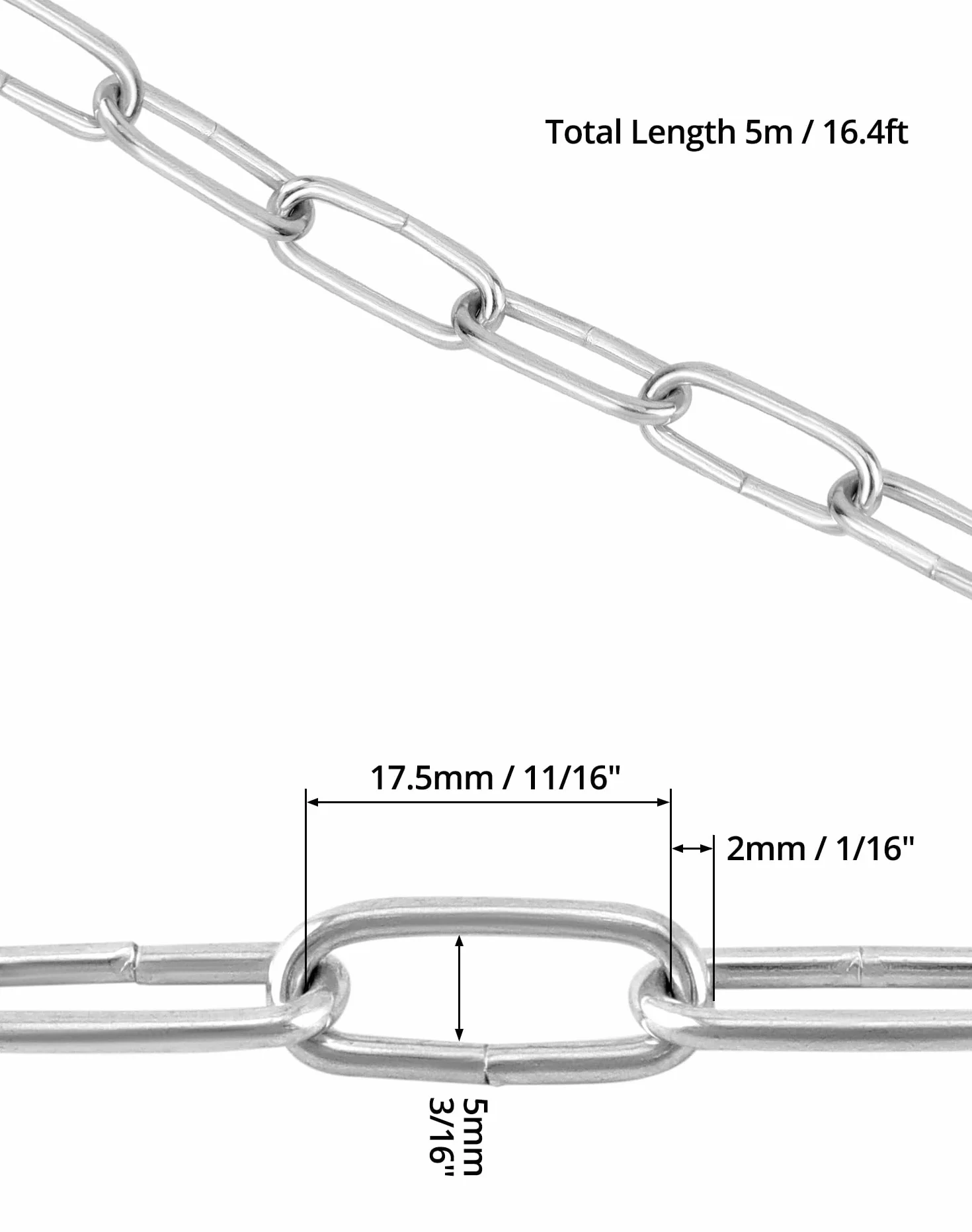 QWORK® 2 Pièces Chaîne acier galvanisé - Ø 2 mm - 5 m - résistant à la rouille - pour corde à linge/plantes suspendues/chaîne pour chien/antivol de vélo/décoration DIY