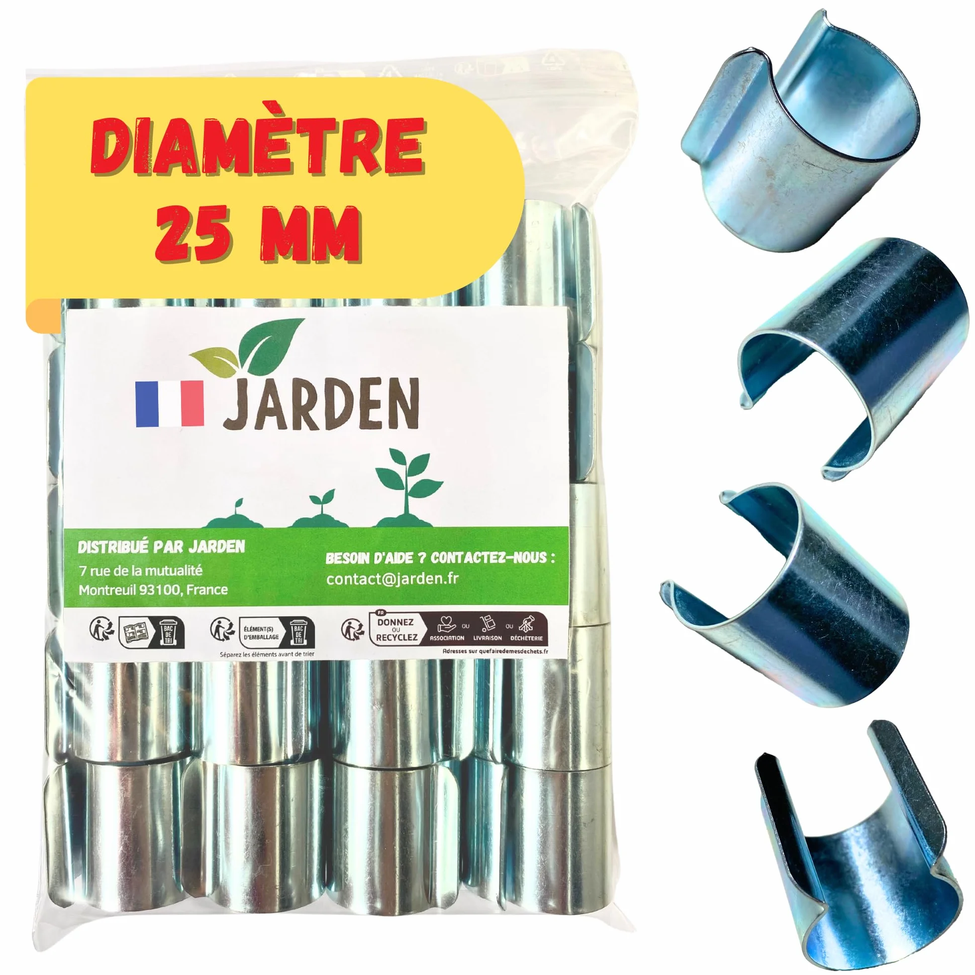 JARDEN Lot 20 Clips Diamètre 25mm pour Serre de Jardin - Fixation Métal Revêtement Zinc