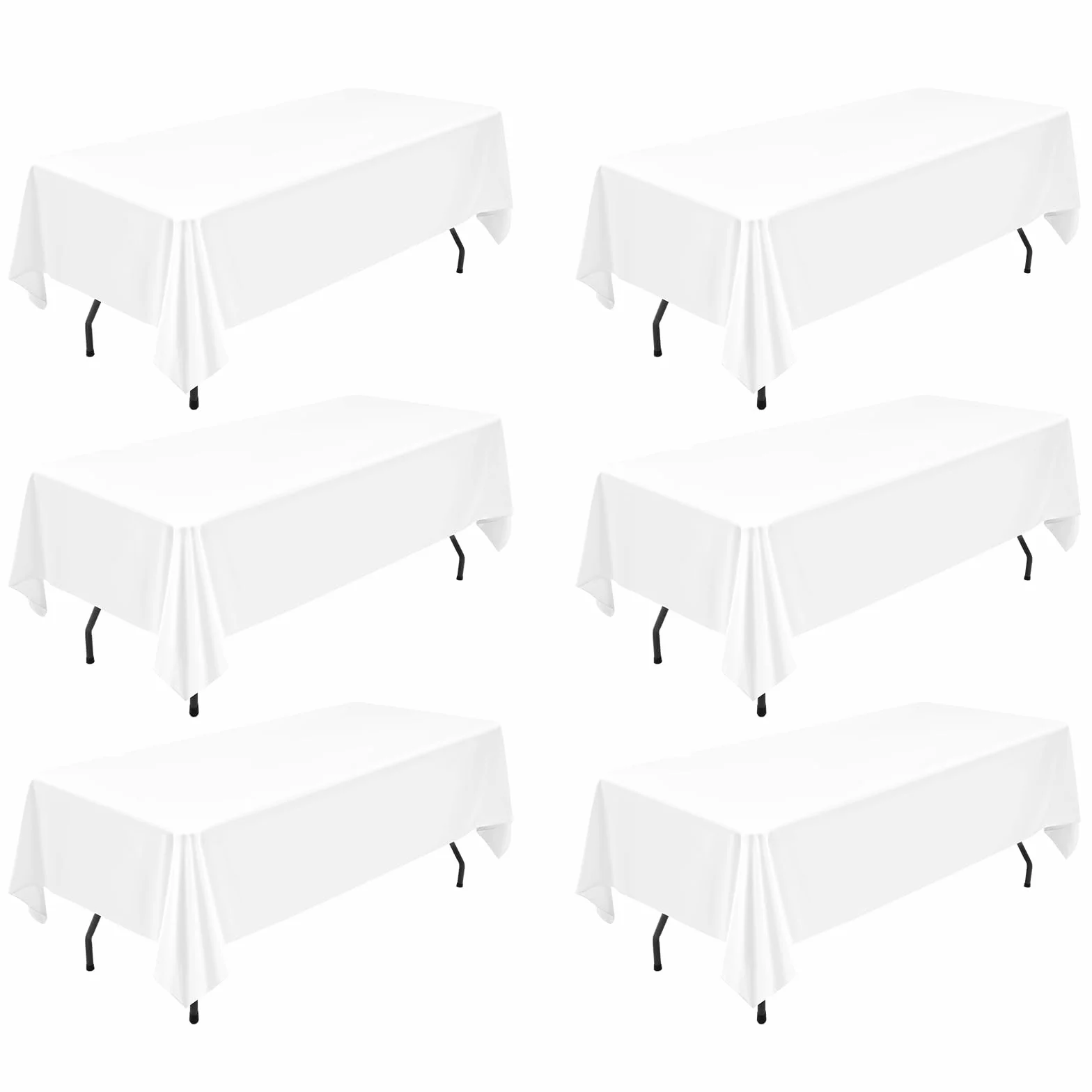 Lot de 6 nappes rectangulaires polyester blanc 153 x 260 cm pour tables 6 pieds, décoration mariage fête