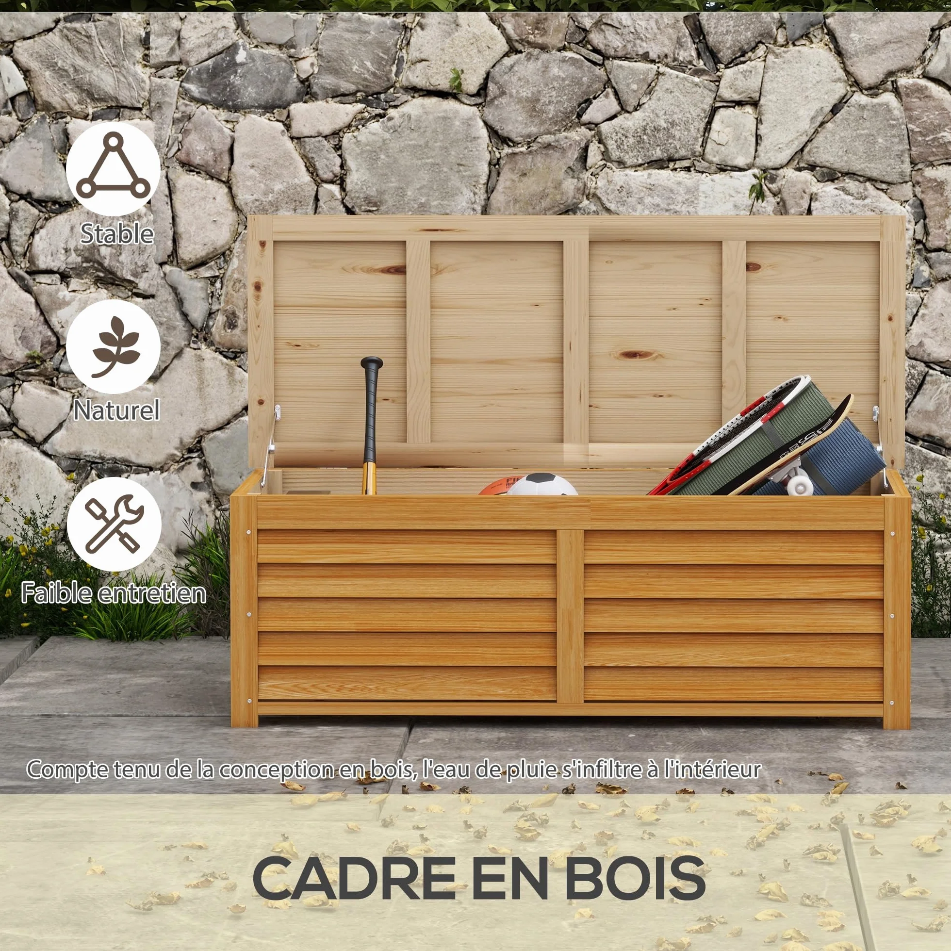 Outsunny Coffre de Rangement extérieur Jardin en Bois 176L 130x50x45 cm