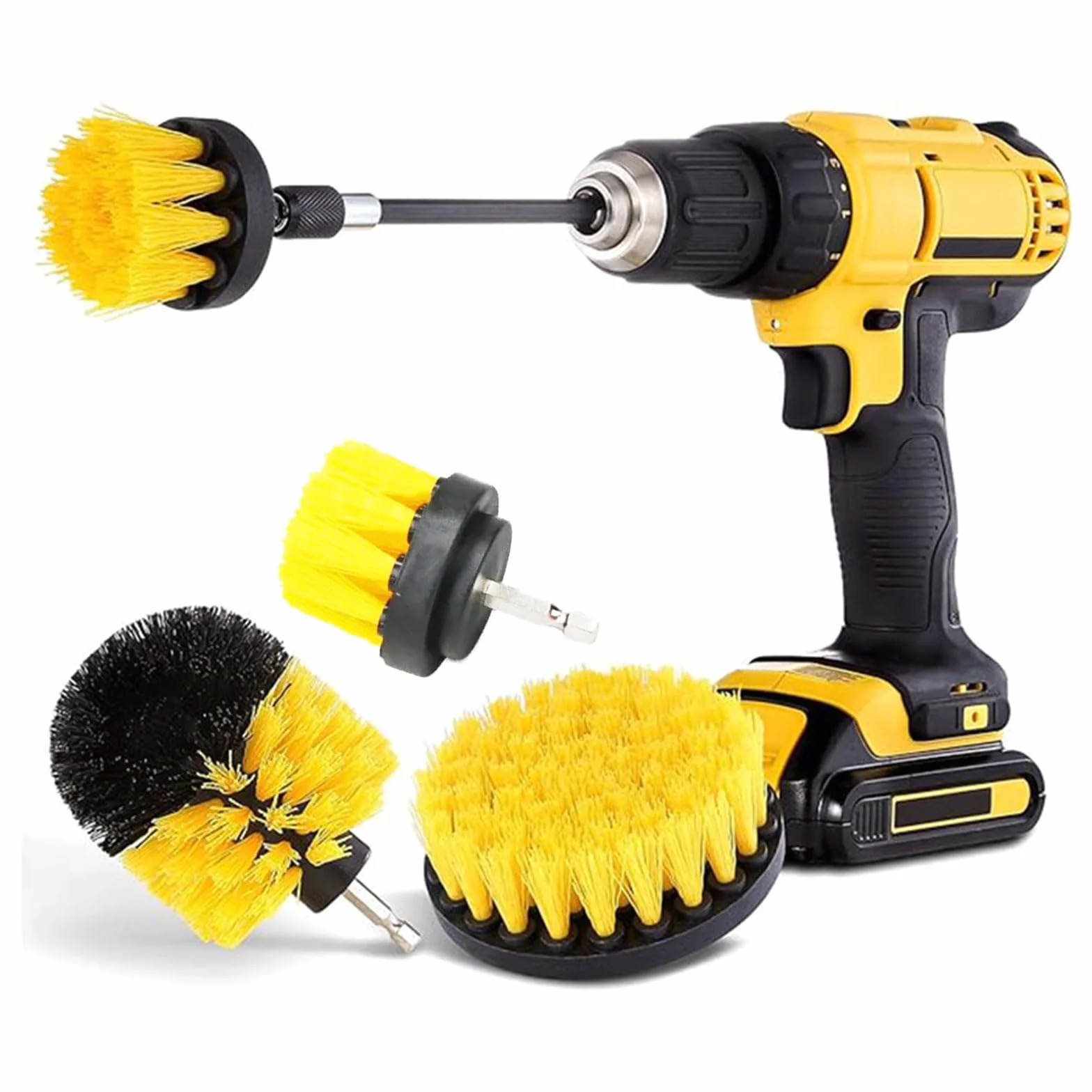 Kit de 3 Brosses pour Perceuse - Nettoyage Profond Voiture, Jantes, Carrelage & Cuisine - Accessoire pour Visseuse/Perceuse avec Têtes Conique, Plate et Ronde
