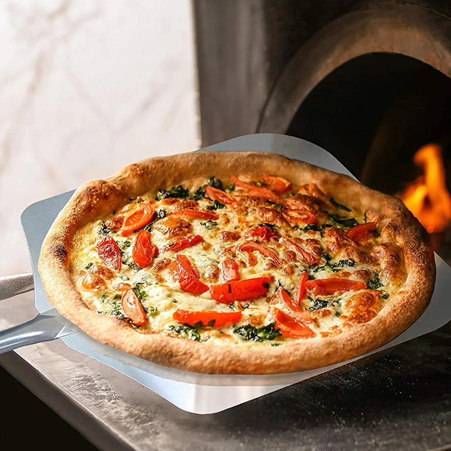 Pelle à Pizza Professionnelle Aluminium Anodisé 31x33 cm Poignée Bois Massif