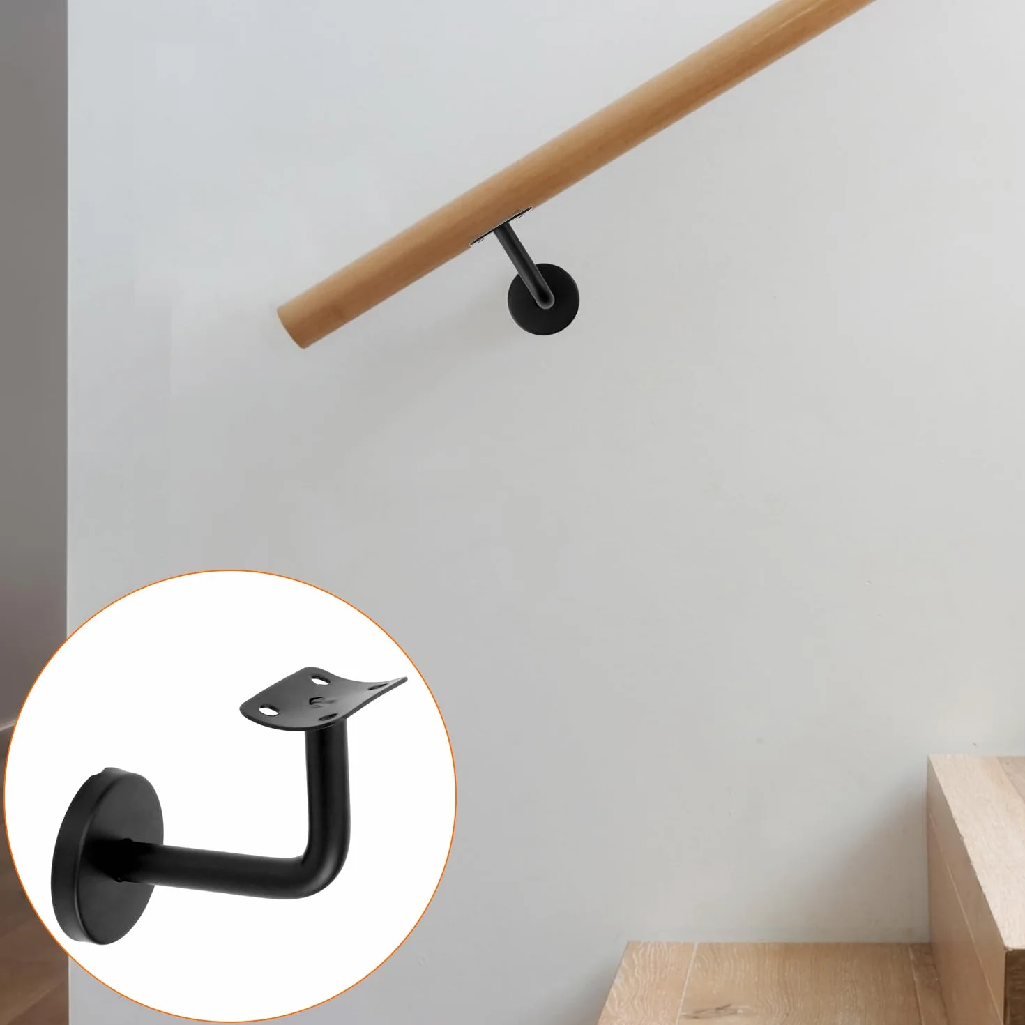 QWORK Pack de 5 supports de rampe escalier en acier inoxydable noir 60x80 mm courbé