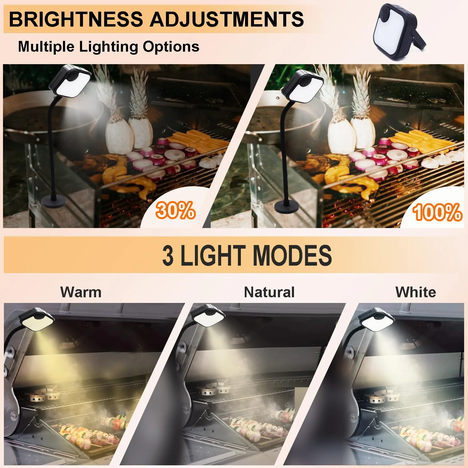 Lampes pour barbecue d'extérieur rechargeables magnétiques ultra-lumineuses noir