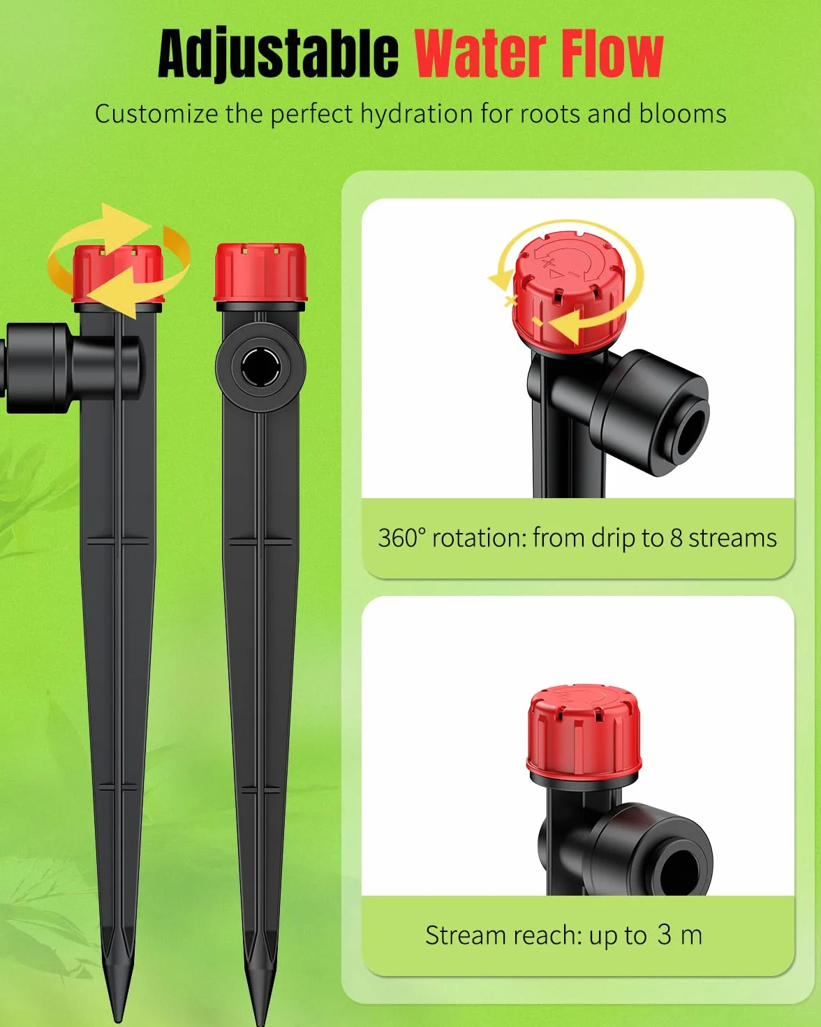 Pawfly 30 diffuseurs d'irrigation à emboîtement, débit réglable, goutteurs avec piquet et 8 trous pour tuyaux 6 mm