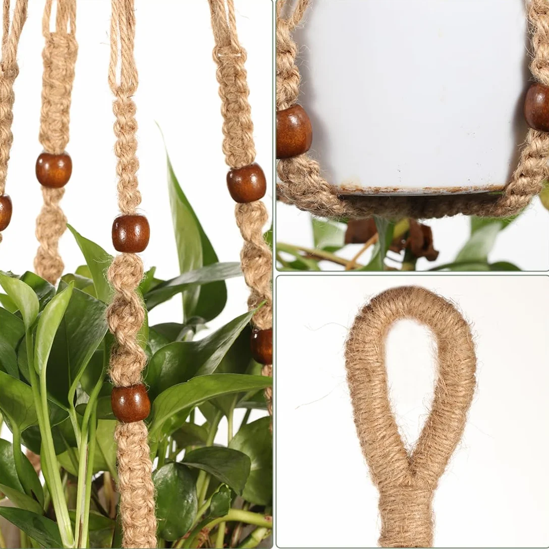 Macramé Support Pots Suspension Plante avec Perles 89cm