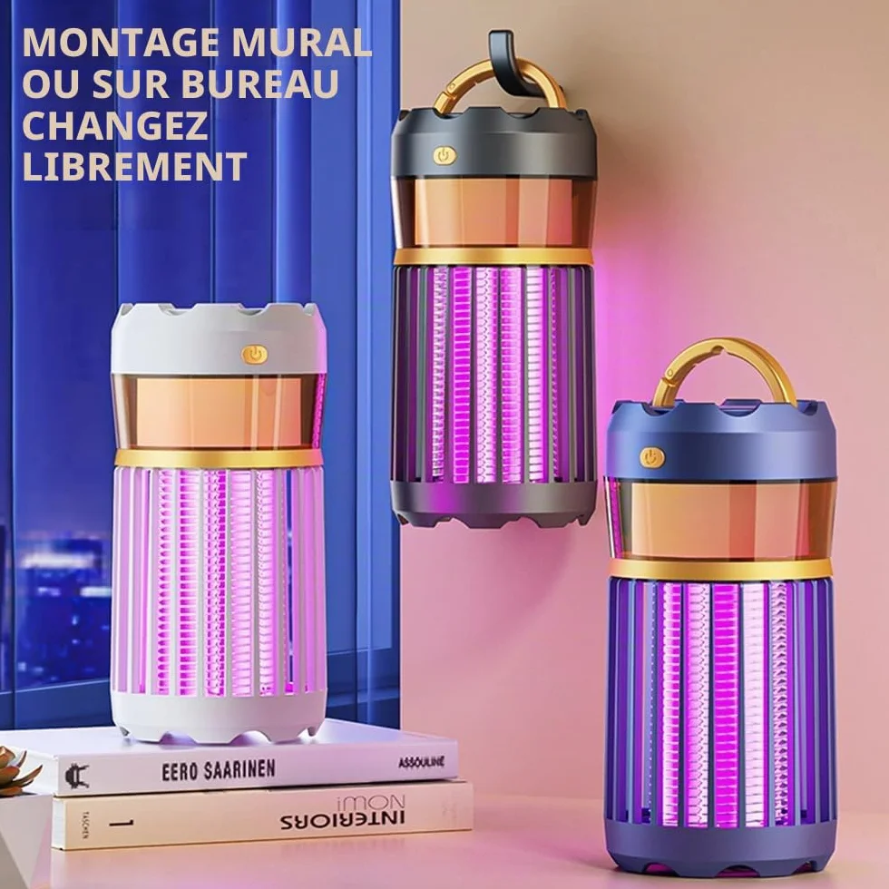 Lampe Anti Moustique Ultrason Tue Mouche Electrique 2000V Rechargeable USB Camping Interieur Anti Insectes Nero