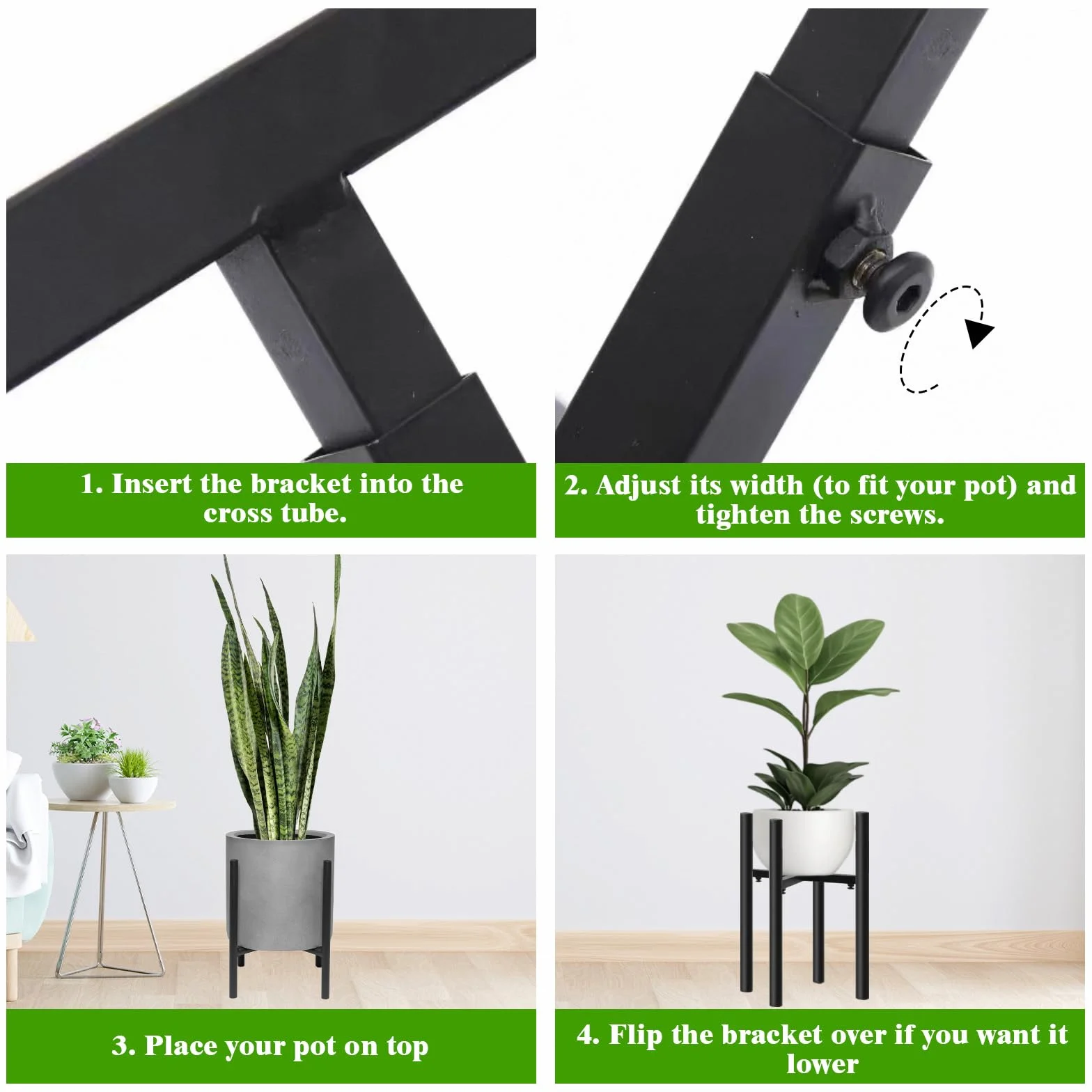 Support Plantes Intérieur Réglable Étagère Plante Métal, Tabouret Plante Simple Intérieur Extérieur, Support Fleurs Pots 20-30 cm Noir