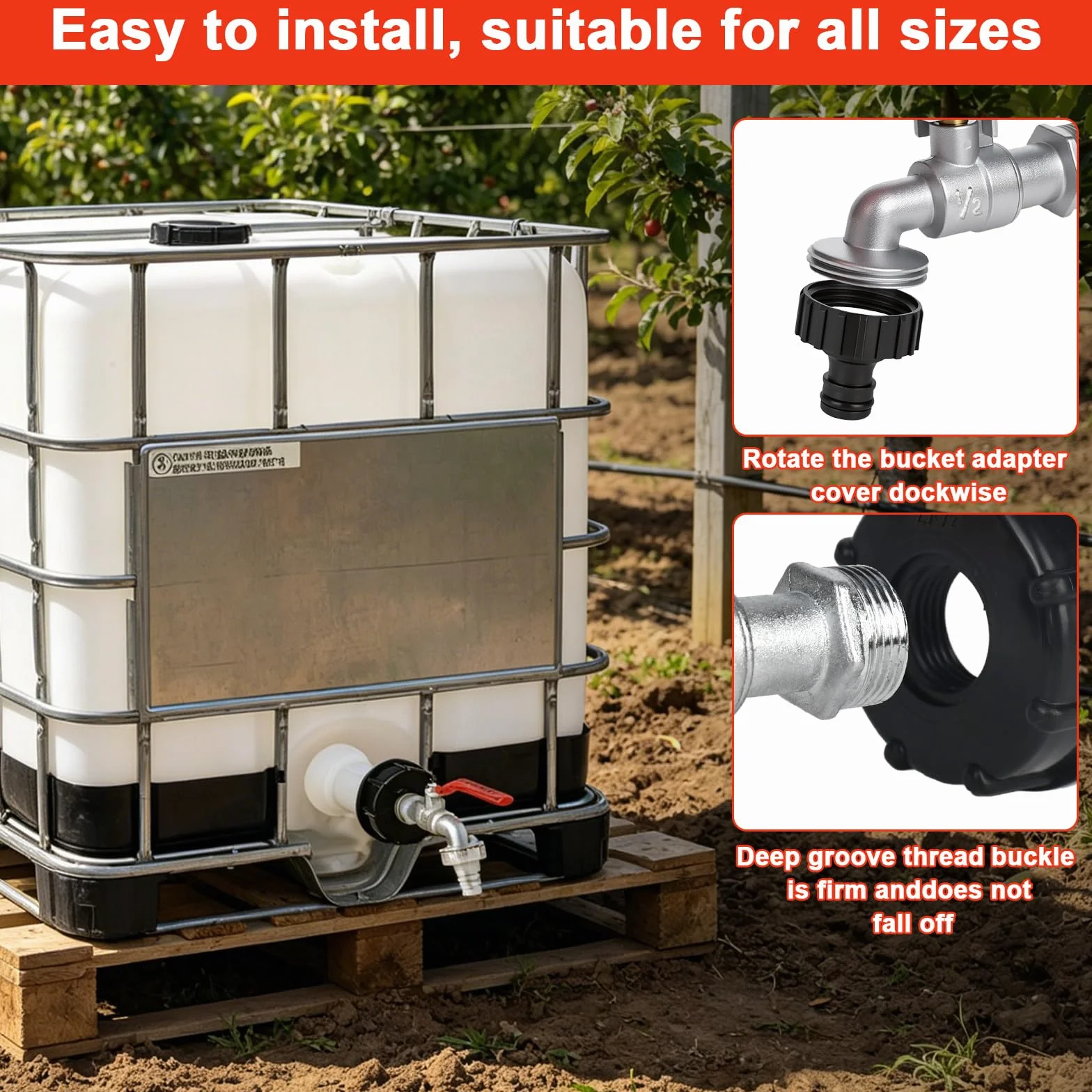 Robinet d'écoulement IBC avec adaptateur 1/2" pour réservoir 1000 litres S60 x 6