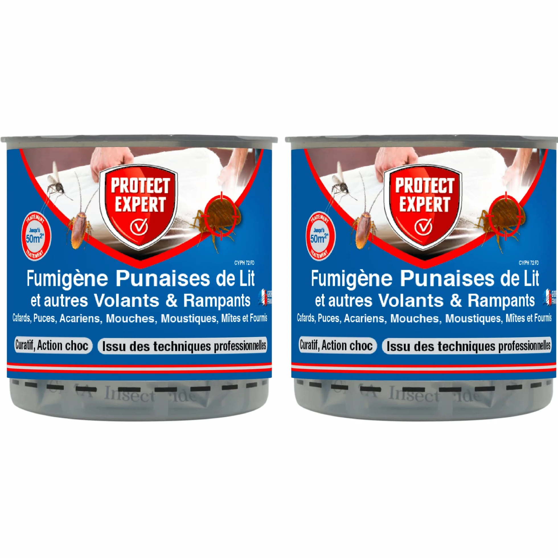 PROTECT EXPERT Lot de 2 Fumigènes Anti-Punaise De Lit 10g - Élimine Larves Punaises Acariens Action Choc