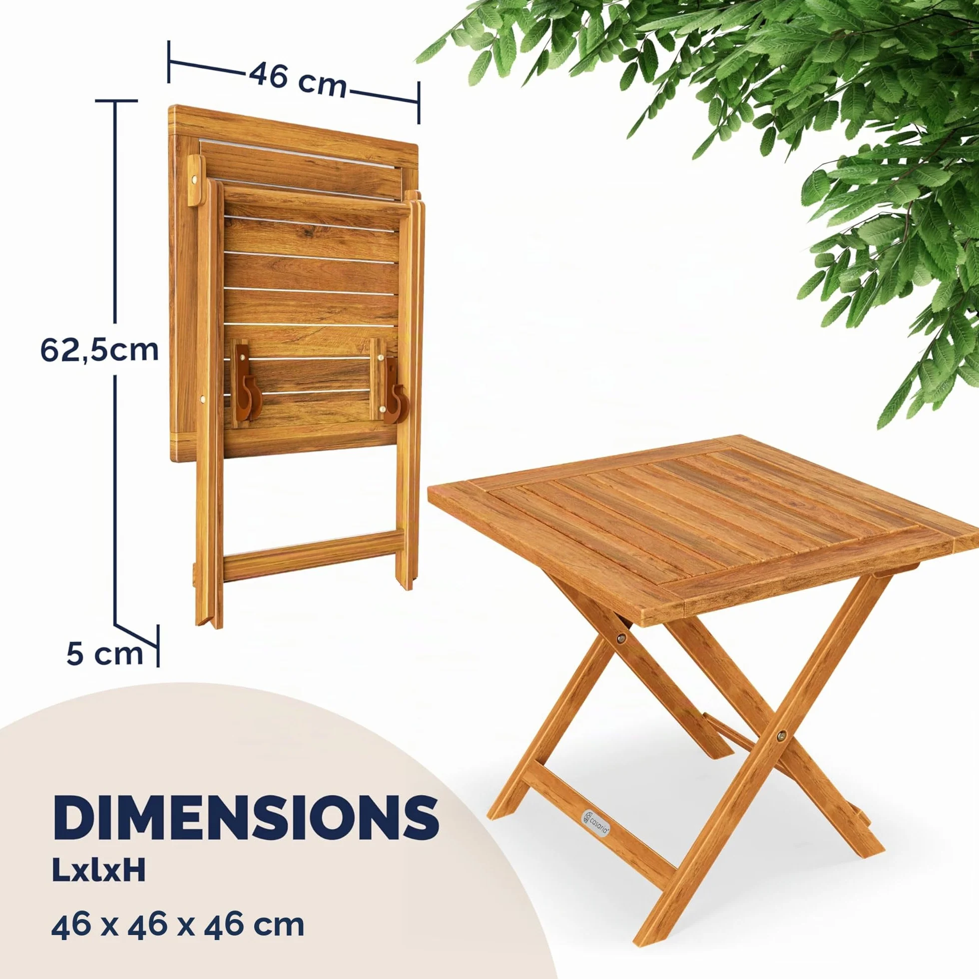 Deuba CASARIA® Table Basse Pliante en Bois d'acacia 46x46cm