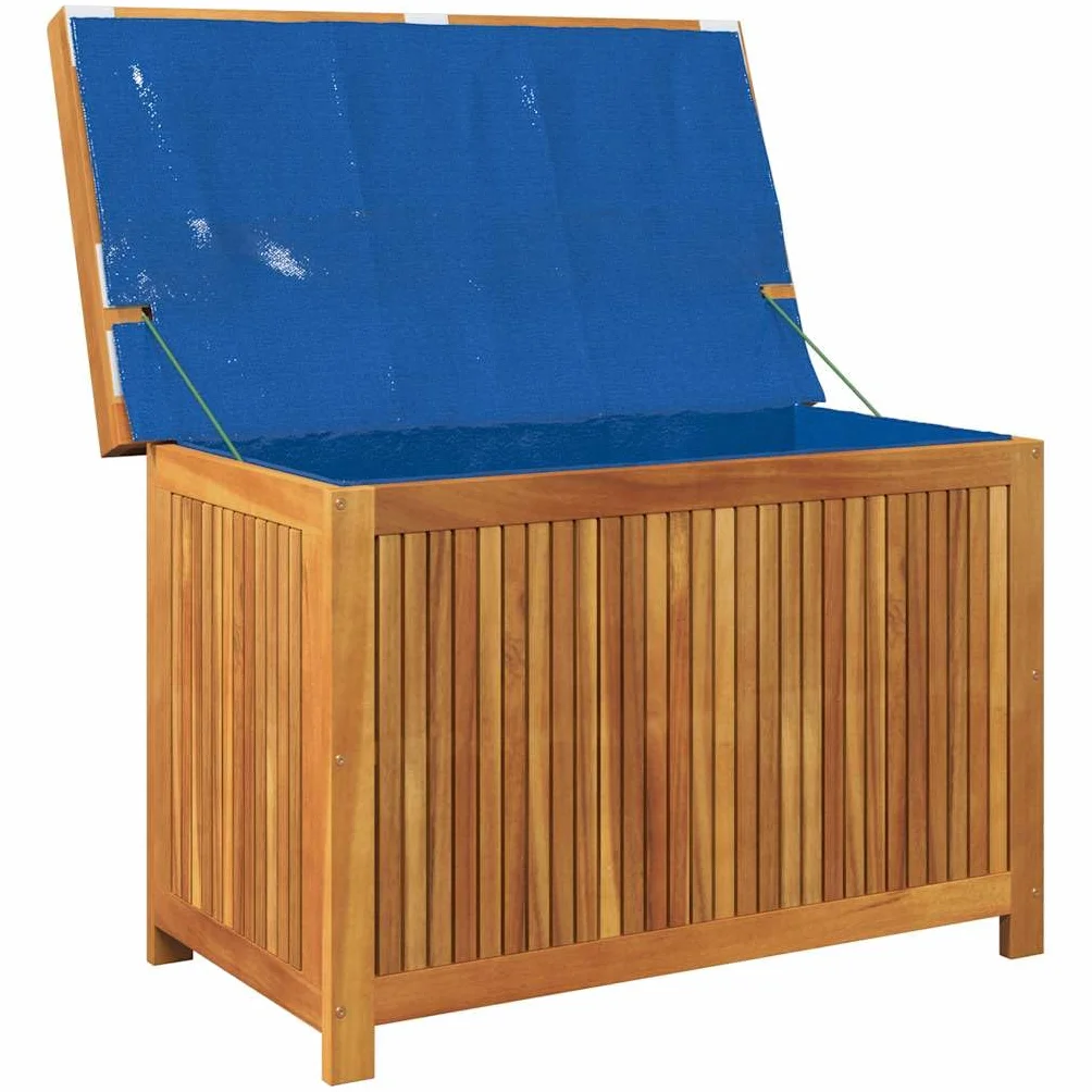 Banc de Rangement Extérieur avec Coussin Coffre en Bois d'Acacia Massif pour Jardin Patio (Blanc crème 90x50x60,5 cm)