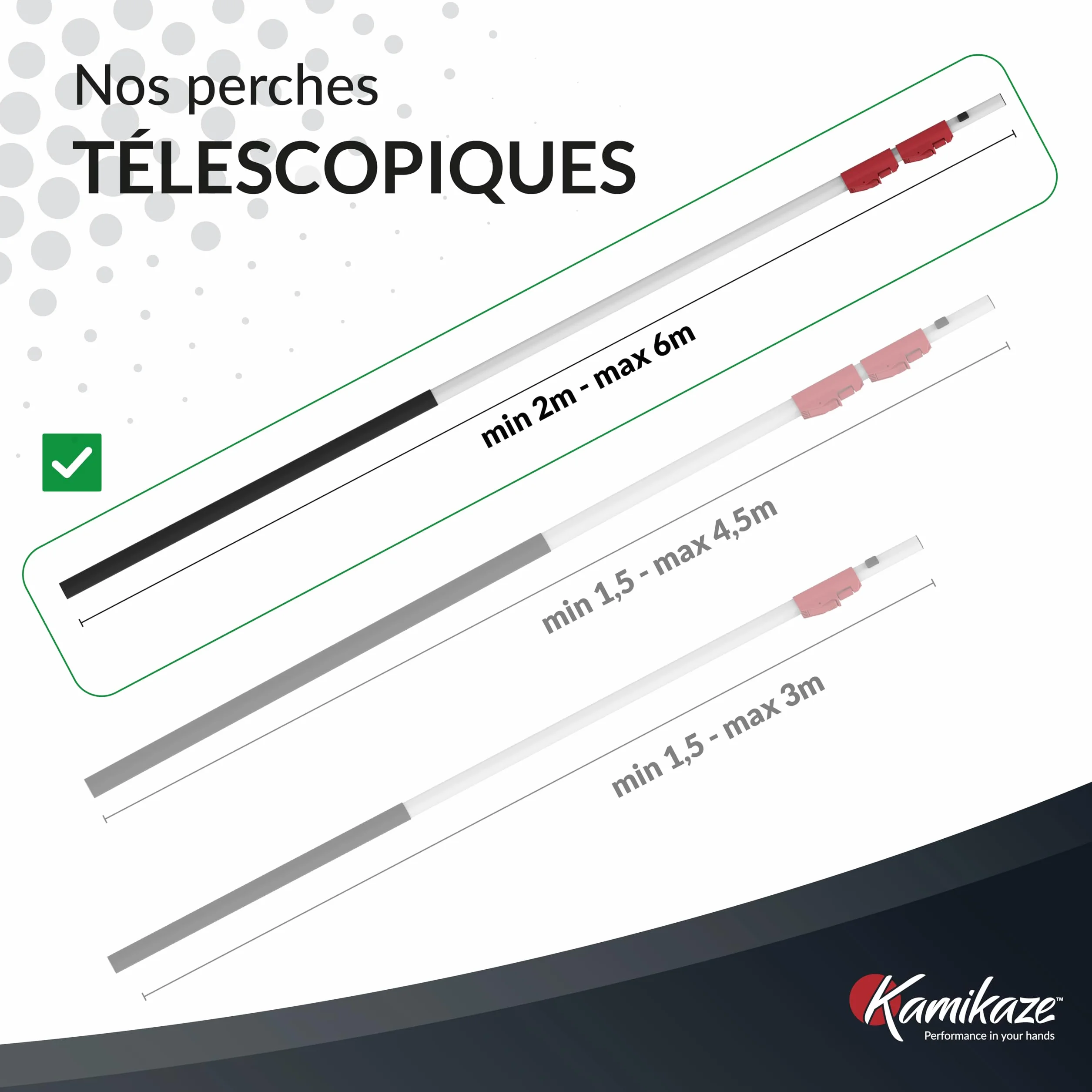 Kamikaze Kit d’Élagage en Hauteur 3 en 1 de 6m – Coupe-Branche Télescopique avec Sécateur Télescopique + Scie Télescopique, Tête Rotative, Attache Rapide, Compatible avec Outils Wolf (3 x 2 m)