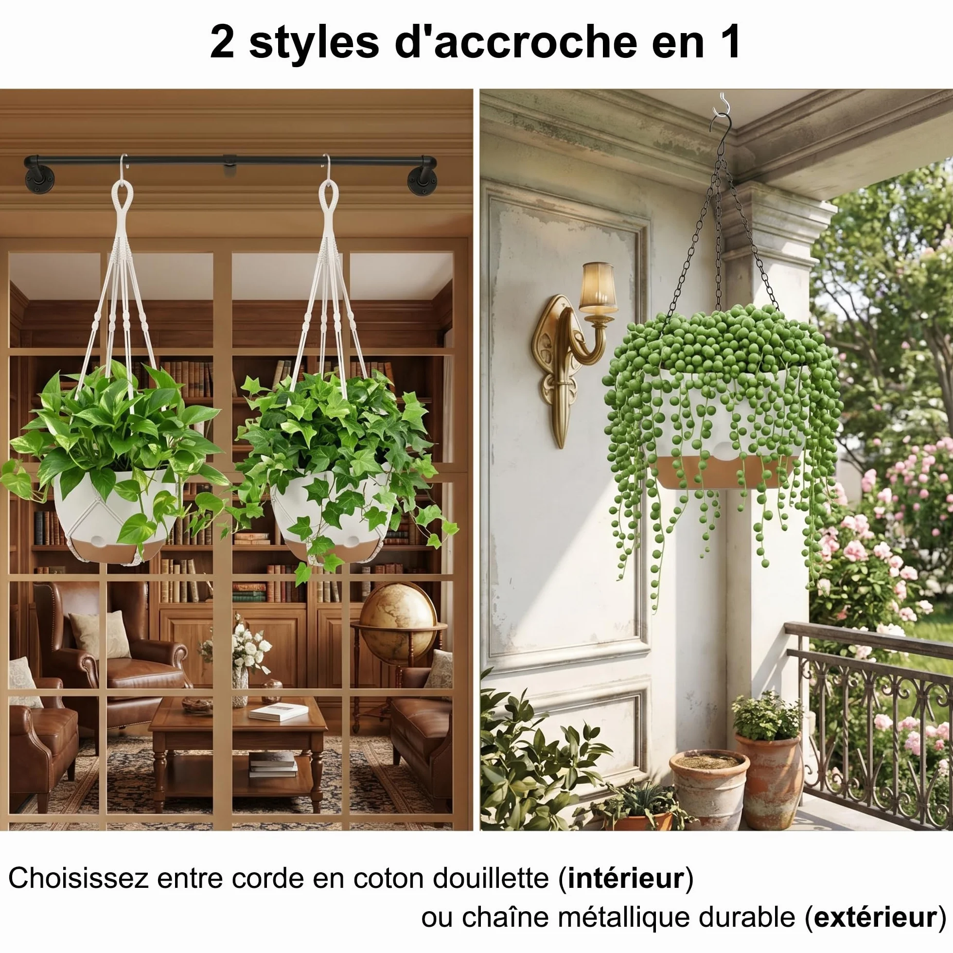 FUSHITON Lot de 3 Suspensions pour Plantes Intérieur & Extérieur, Pots Auto-arrosants 24+24+20,5 cm Blanc