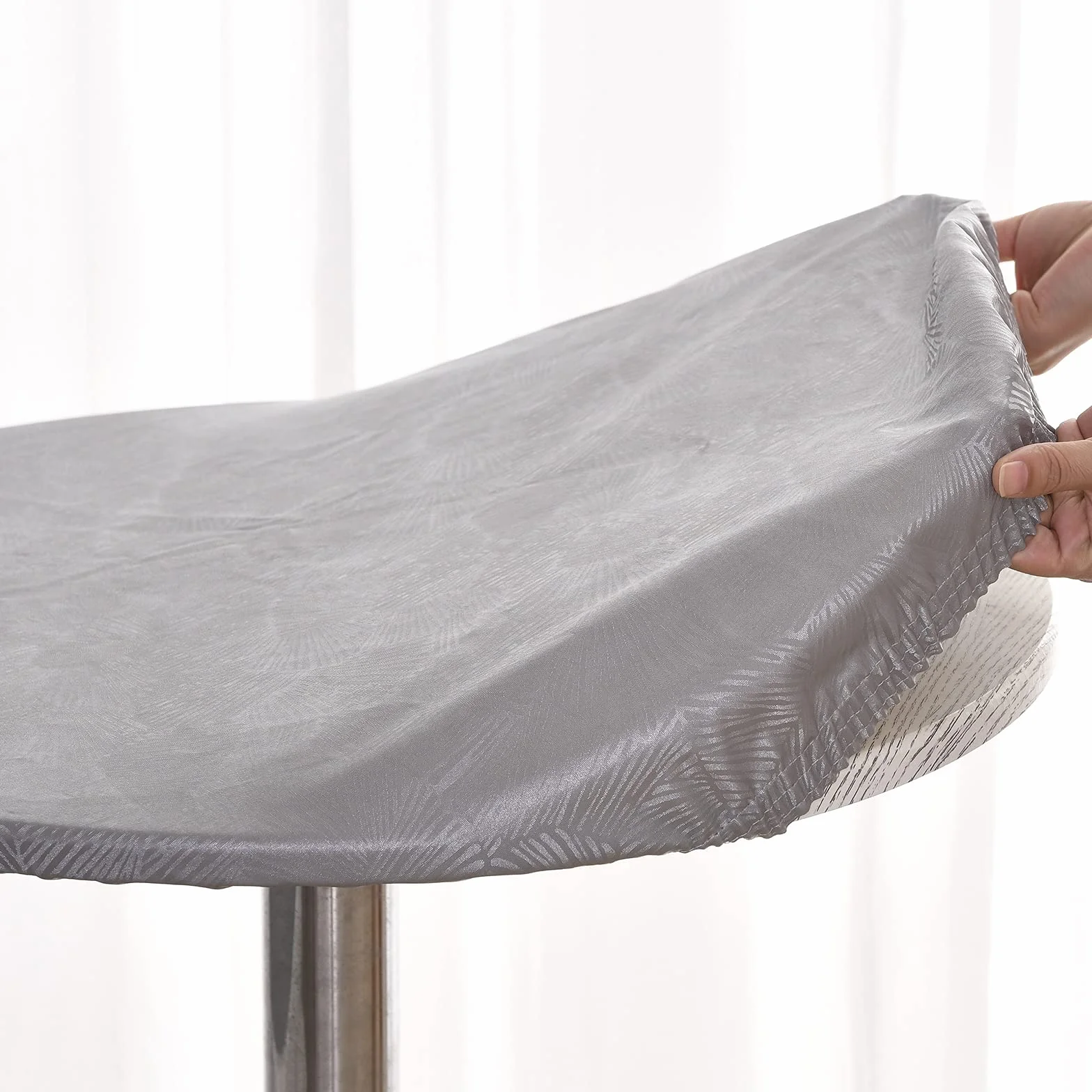 Nappe ronde en vinyle MINGPINHUIUS avec bords élastiques, imperméable, résistante à l'huile, lavable, motif plantes, gris, 60 cm