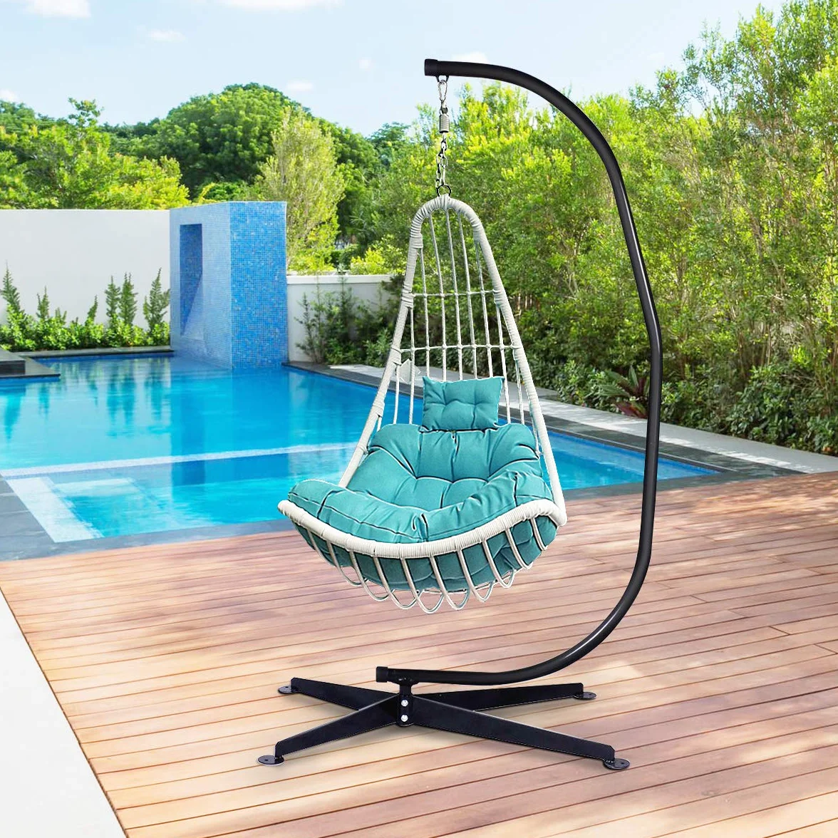 DREAMADE Support de Chaise Hamac Forme C en Acier 150 KG Noir 113 x 77 x 214 CM