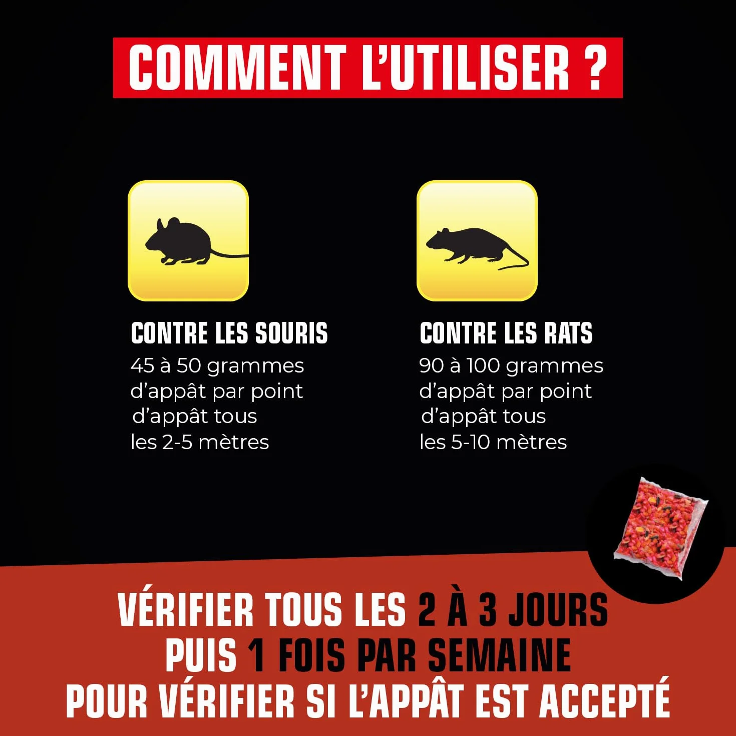 K.PRO Grains Anti Rats Souris Campagnols Action Rapide 6 sachets 25g 150g