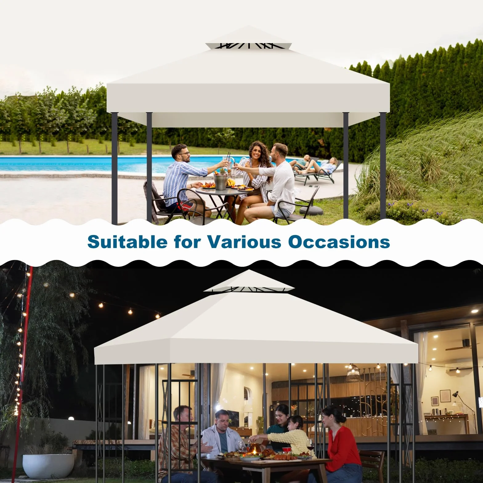 Toile de Toit Double Couche pour Tonnelle de Jardin 3x3 m – Housse de Remplacement Imperméable Anti-UV 95% Respirante Beige