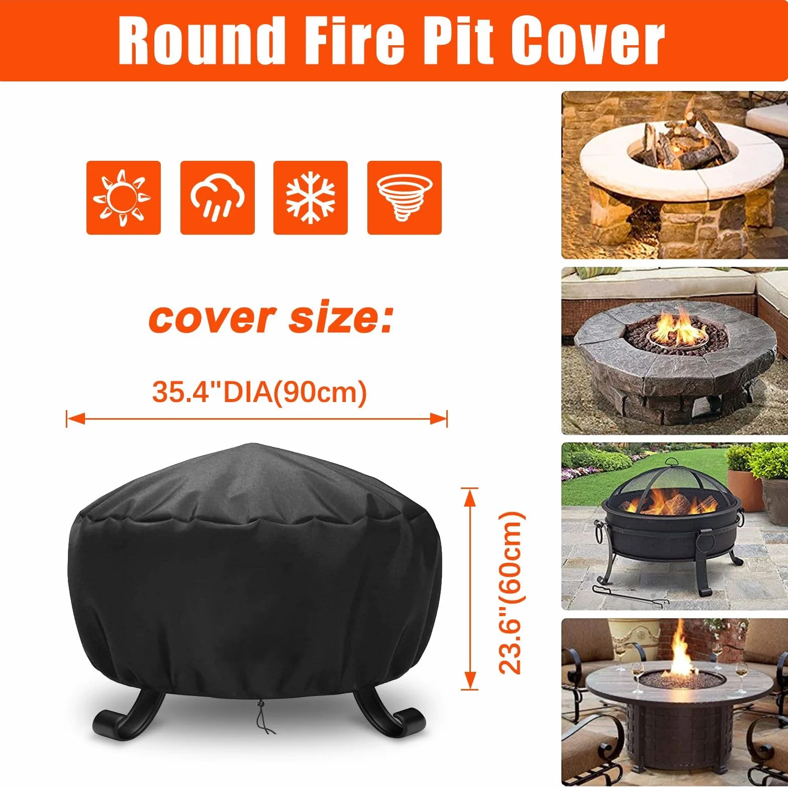 Housse de Protection pour Braséro Rond 90 x 60cm, 500D Oxford, Imperméable, Noir