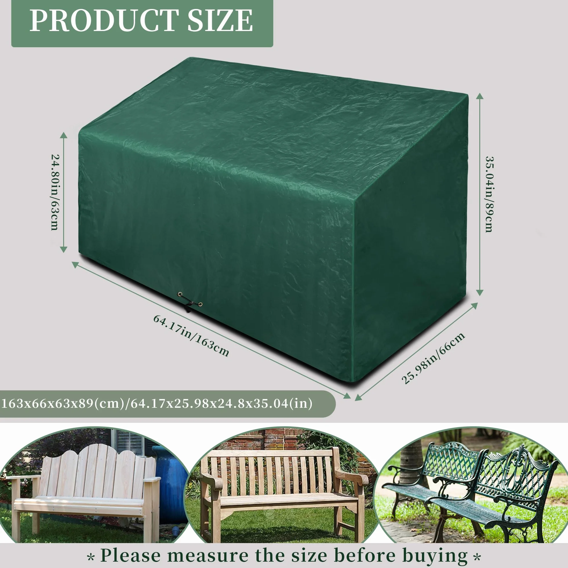 Housse de protection imperméable pour banc de jardin 3 places 163 x 66 x 63/89 cm anti-UV coupe-vent