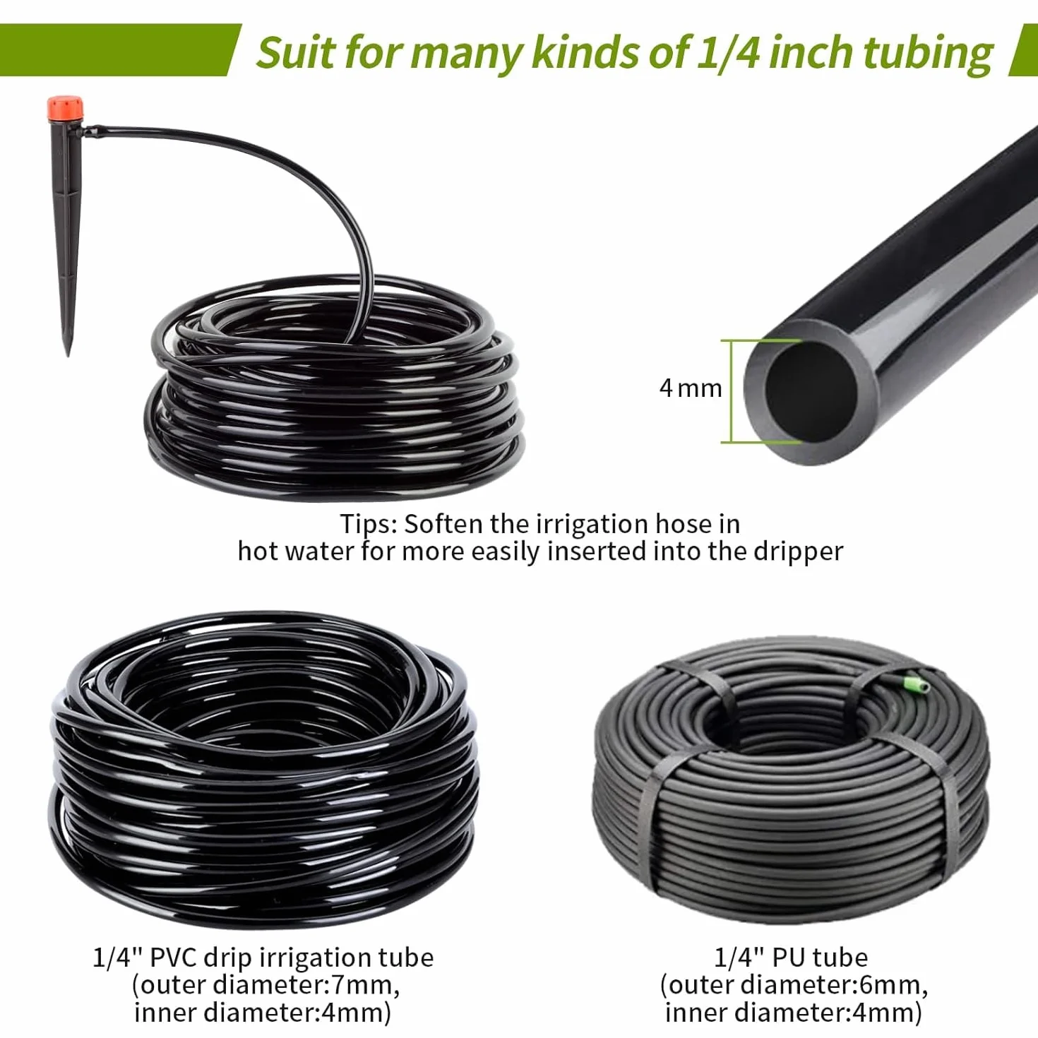KAHEIGN 60Pcs Goutteurs d'eau D'irrigation, Émetteurs Goutte à Goutte Réglables 360 Degrés pour Tube 4mm/7mm
