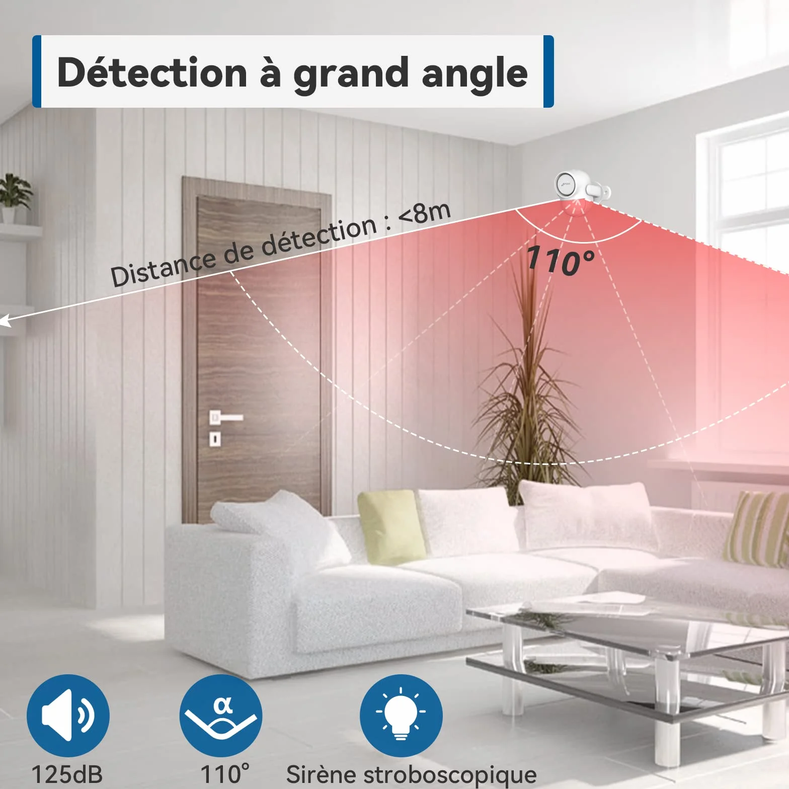 CPVAN Alarme Détecteur de Mouvement, Intérieur Alarme Maison sans Fil avec Sirene (125dB) Infrarouge Anti-Effraction, Battery Operated, Idéal de Magasin/Bureau/Maison/Porte/Garage