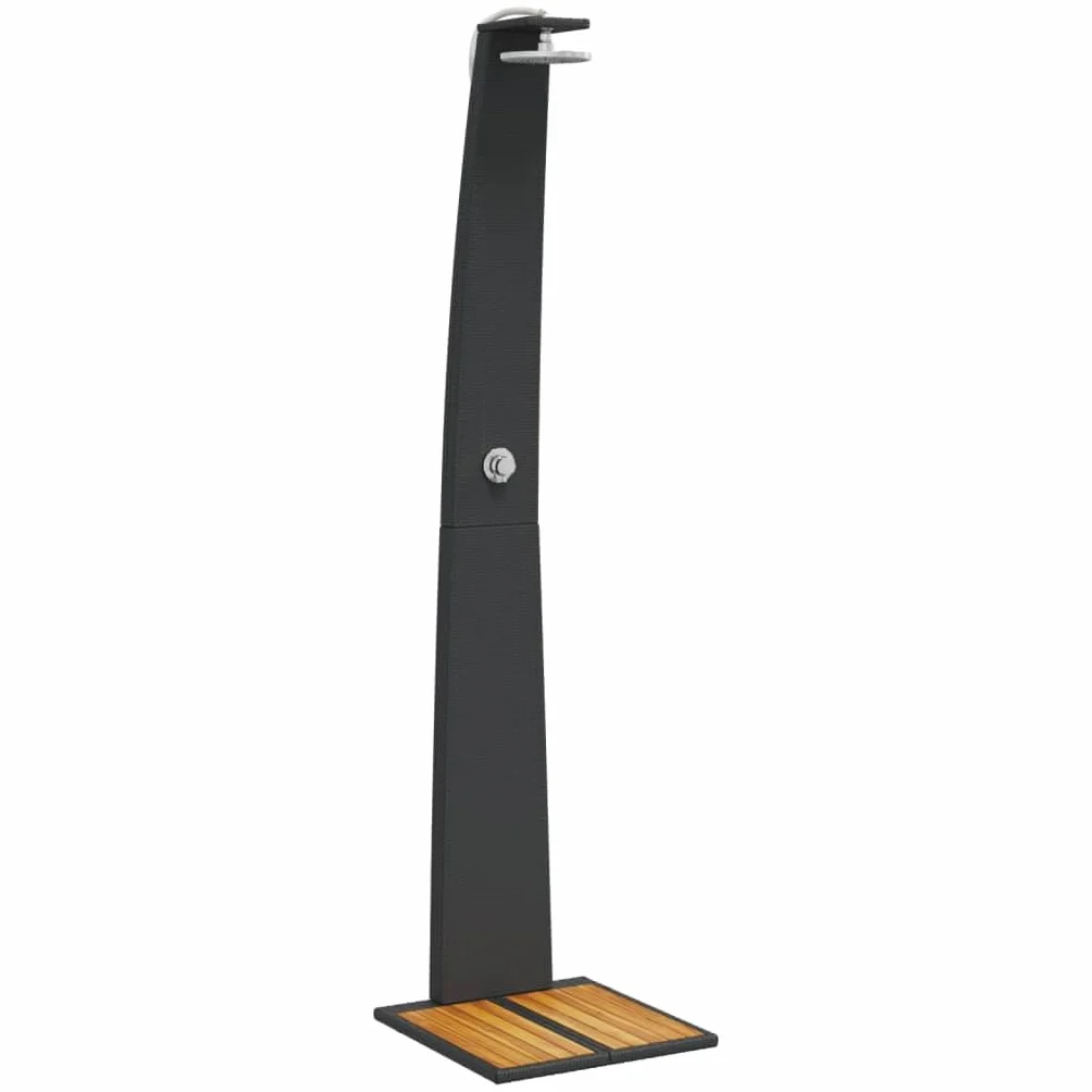 vidaXL Douche d'Extérieur Meuble de Jardin Noir Résine Tressée Bois Acacia