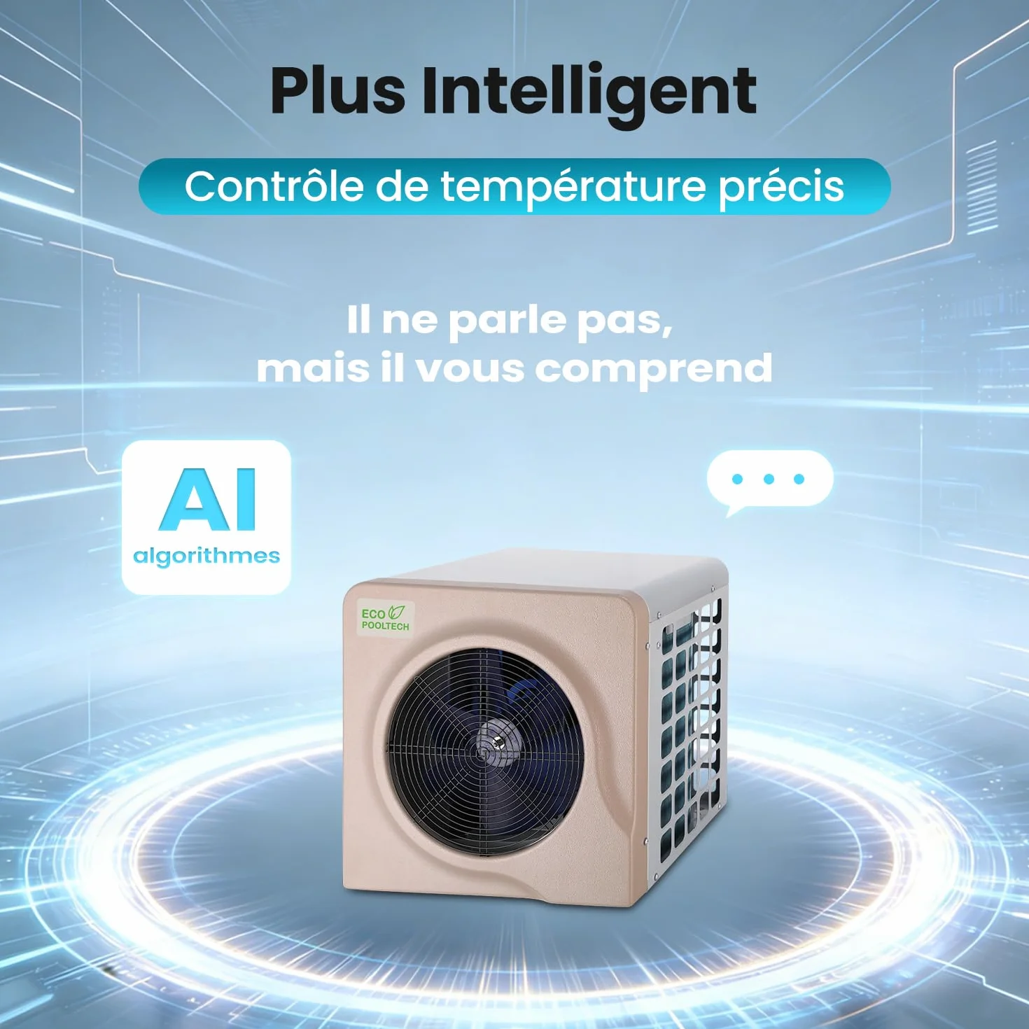 ECOPOOLTECH Pompe à Chaleur Piscine Hors Sol 30 000 l - 3,9 KW Chauffage Marron