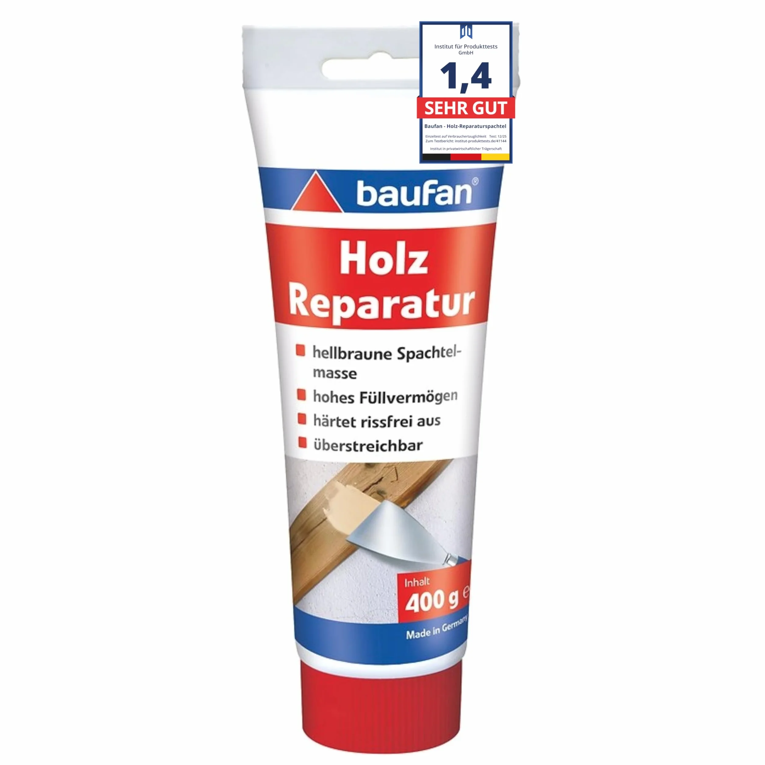 Baufan Enduit Rebouche Bois - Brun Clair, 400g I Mastic Réparation Prêt à l'Emploi pour Fissures, Trous, Défauts I Pâte à Bois Peut Être Peint