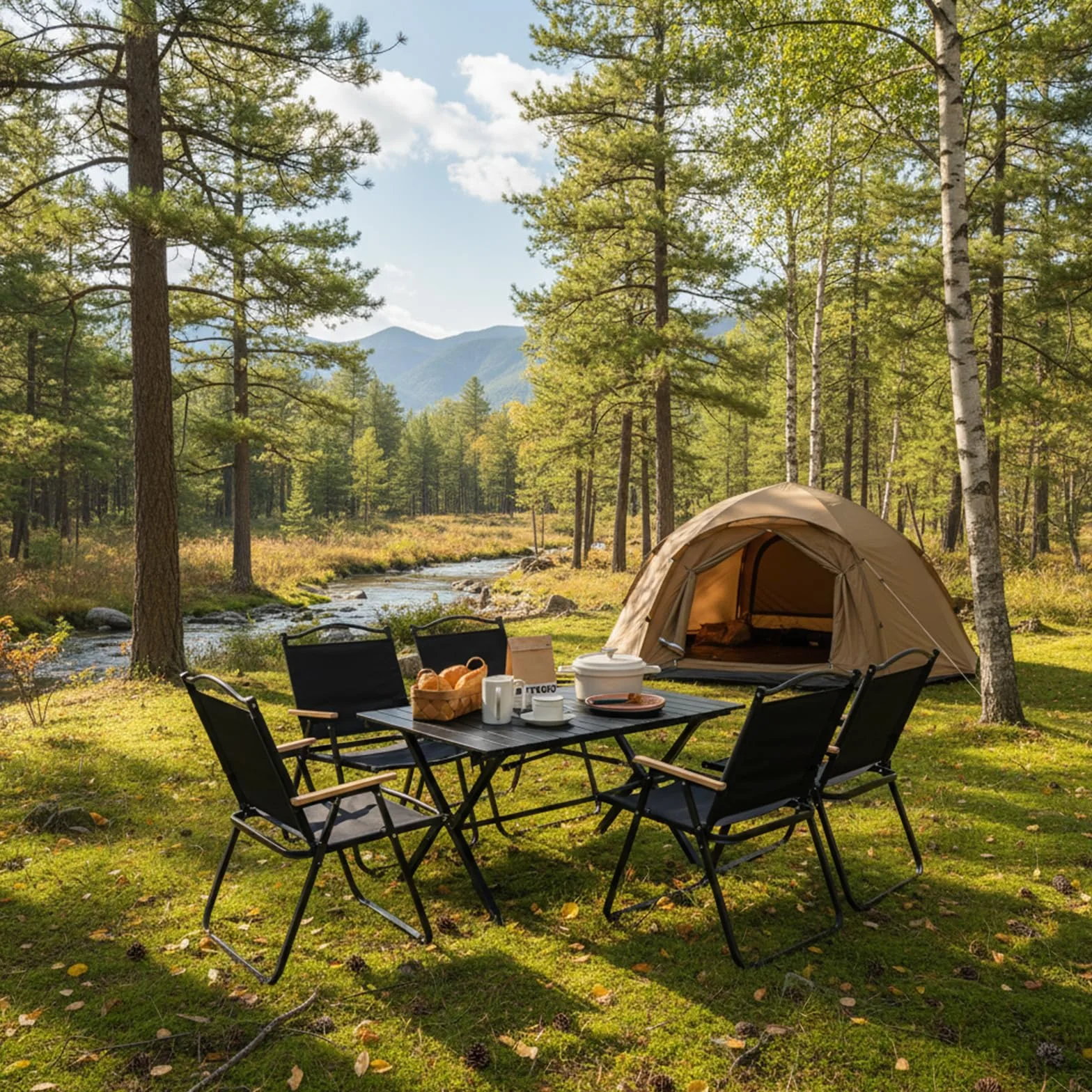 Table de Camping Pliable 89 x 58 cm avec Sac de Transport, Noir, pour 4-6 Personnes