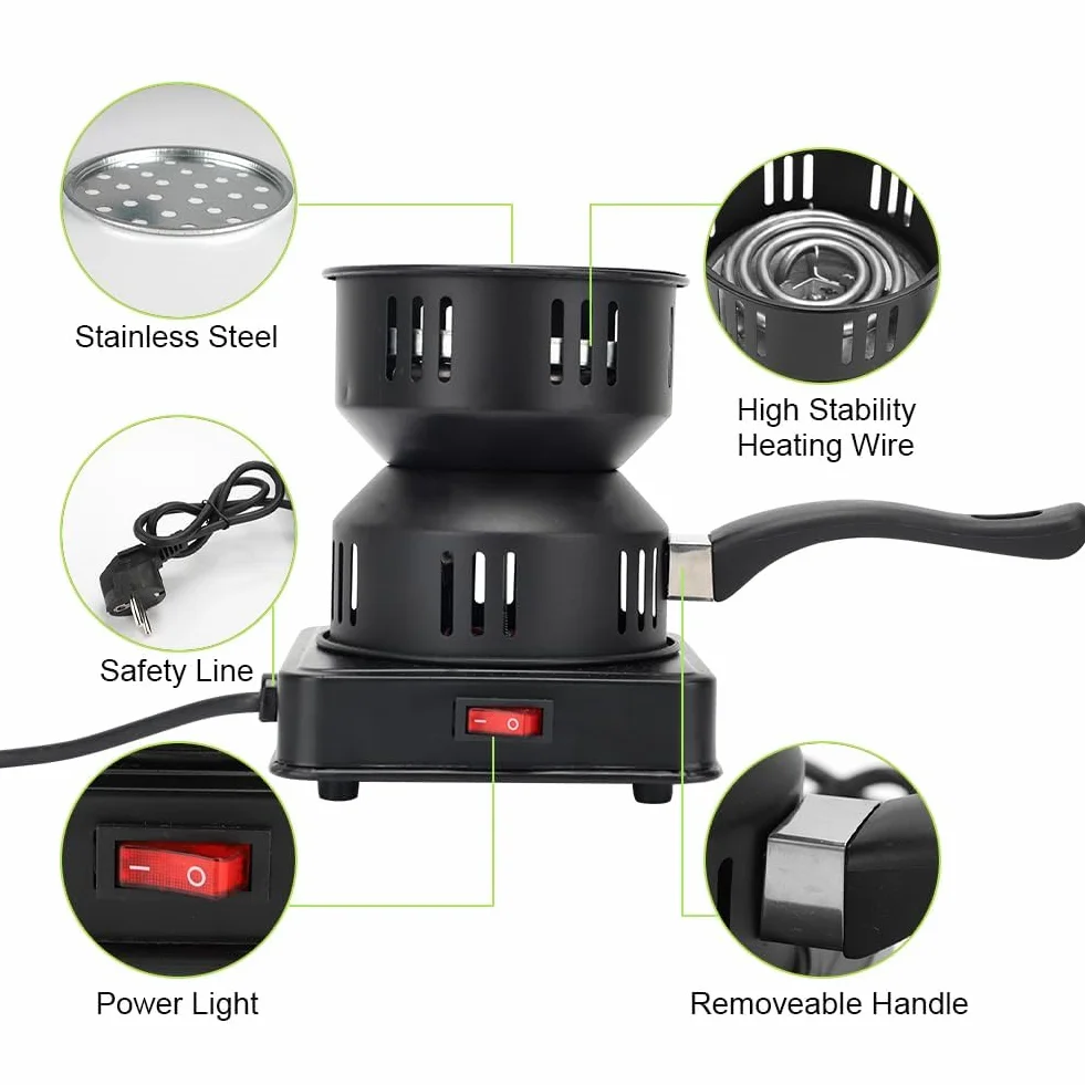 Allume Charbon Électrique 450-600 W Plaque Chauffante Protection Surchauffe pour Barbecue Camping