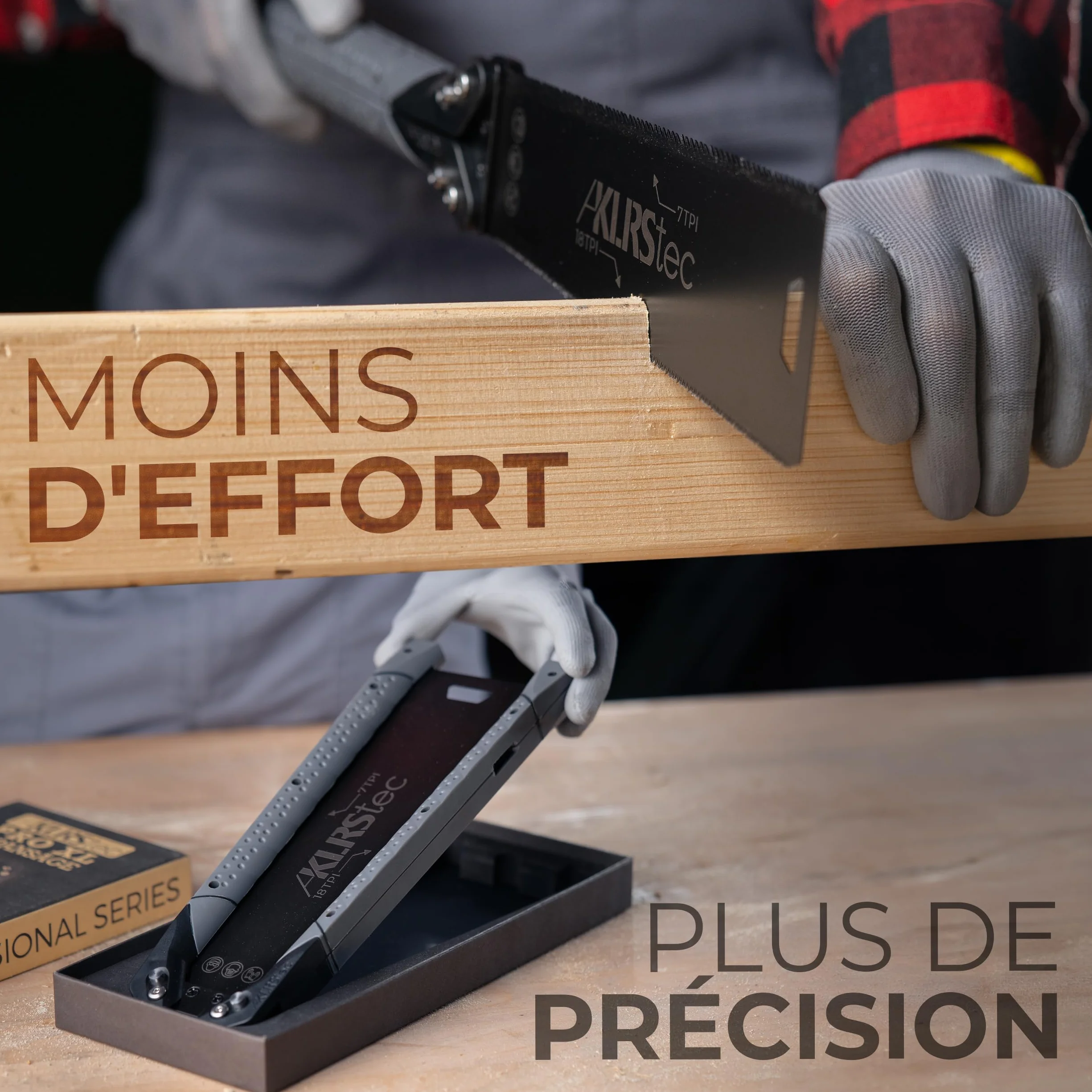 KLRStec Scie japonaise PRO XL - Lame de scie dentelée des deux côtés [240mm] en acier au carbone - Scie de traction pliable avec poignée TPU antidérapante