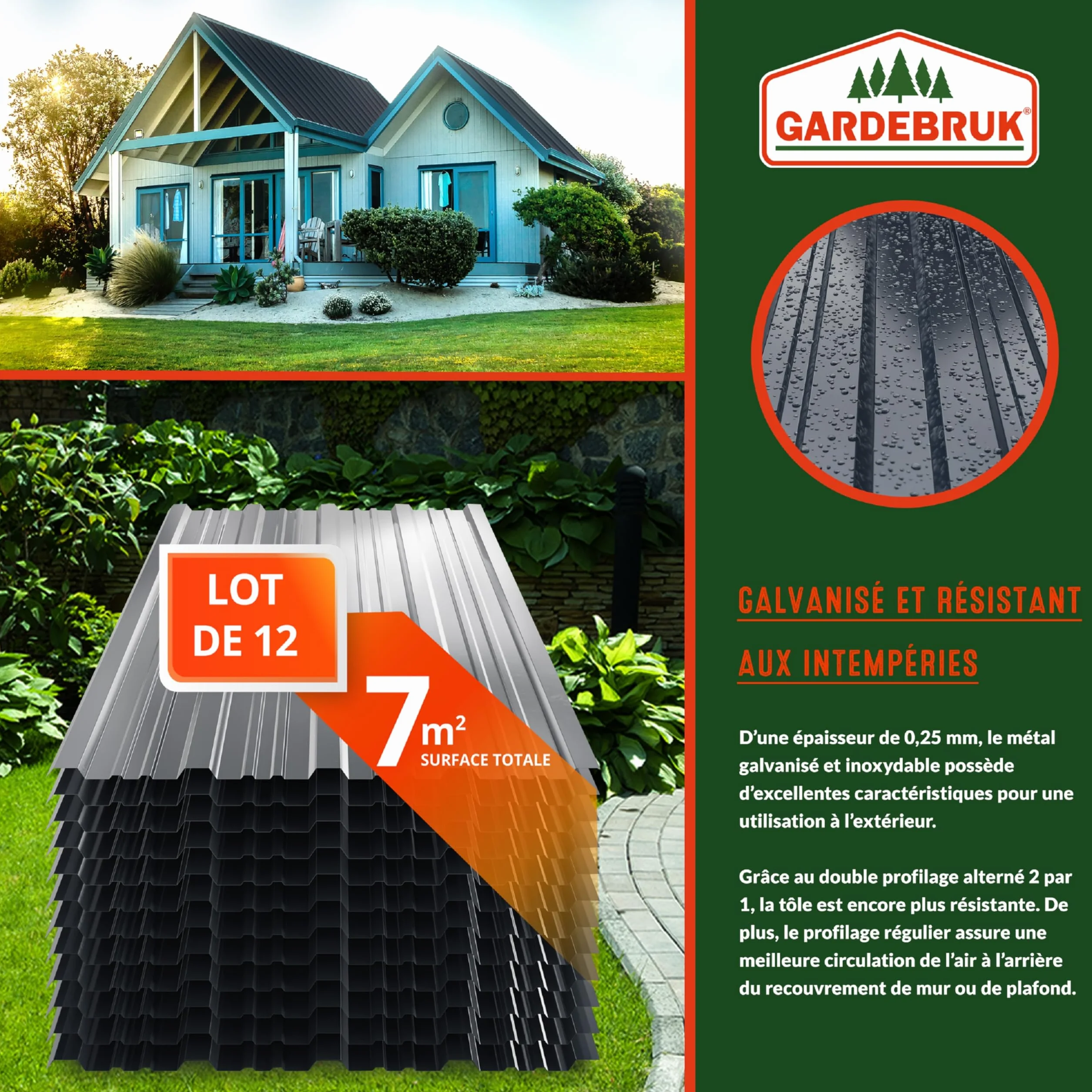 GARDEBRUK® 12x Tôles de bardage 129x46cm = 7m² galvanisé résistant intempéries tôle ondulée trapézoïdale couverture toit mur tôle profilée anthracite