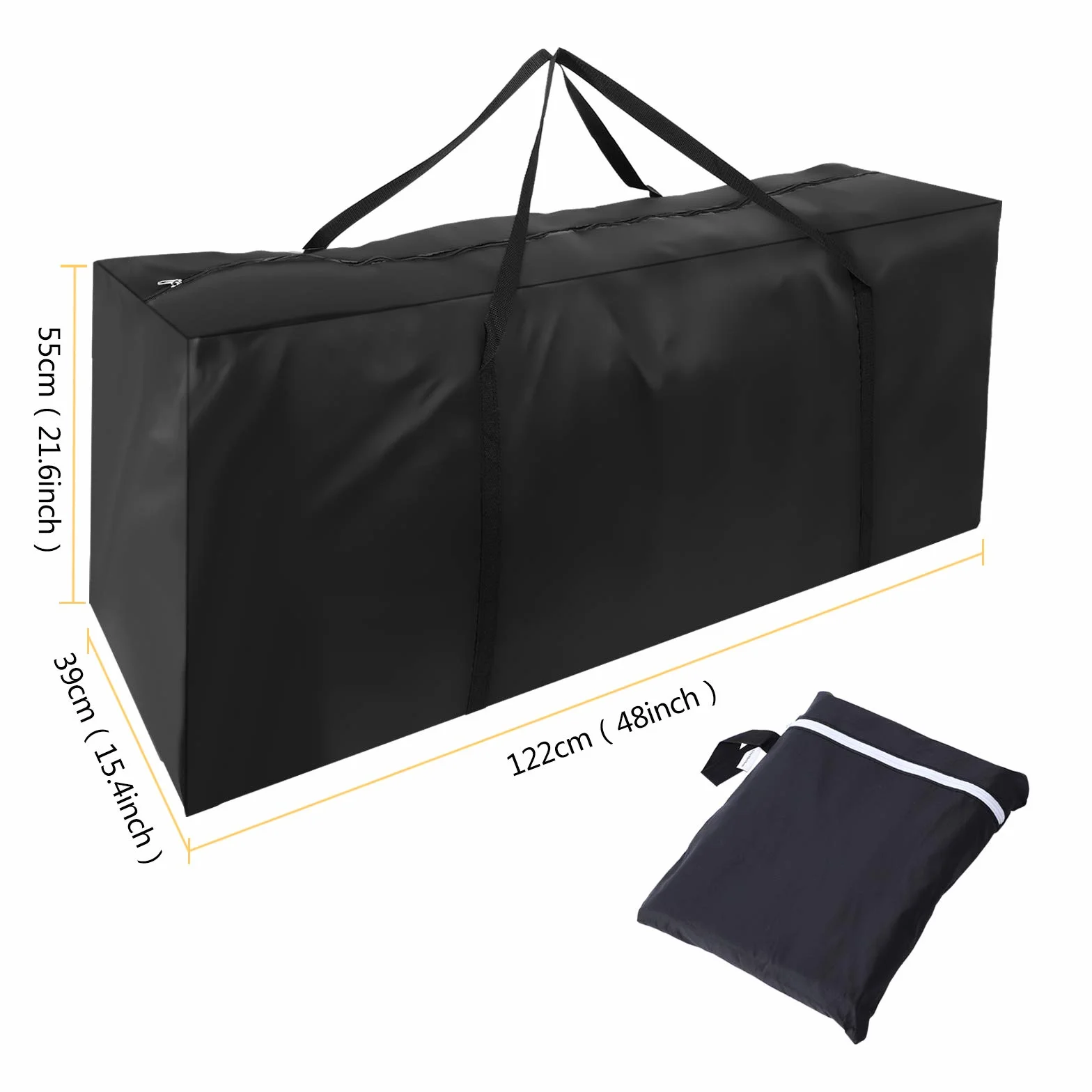 Herefun Grand Coussin Sac de Rangement 122x39x55 cm Oxford Tissu avec Poignée Zippé Noir