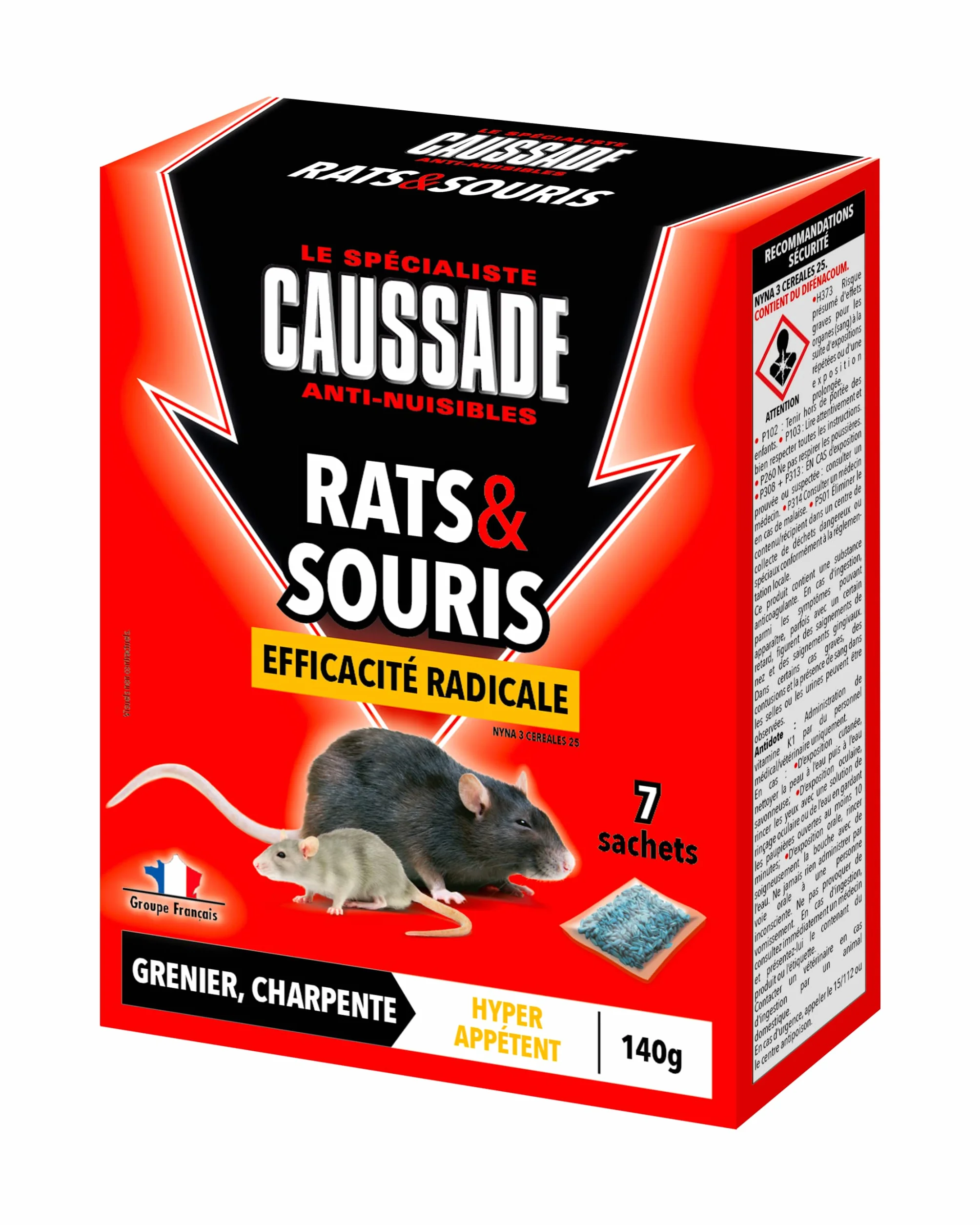 Caussade Anti Rats & Souris 7 Sachets 140g Prêt à l'emploi