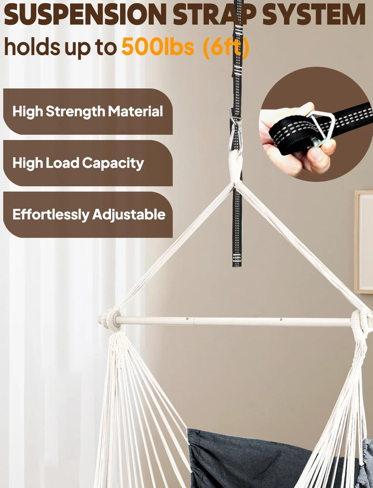 Chihee Chaise Hamac Suspendue Max 500 Lbs 2 Coussins Inclus Barre d'écartement Métal Antidérapante Poche Latérale Bohémienne