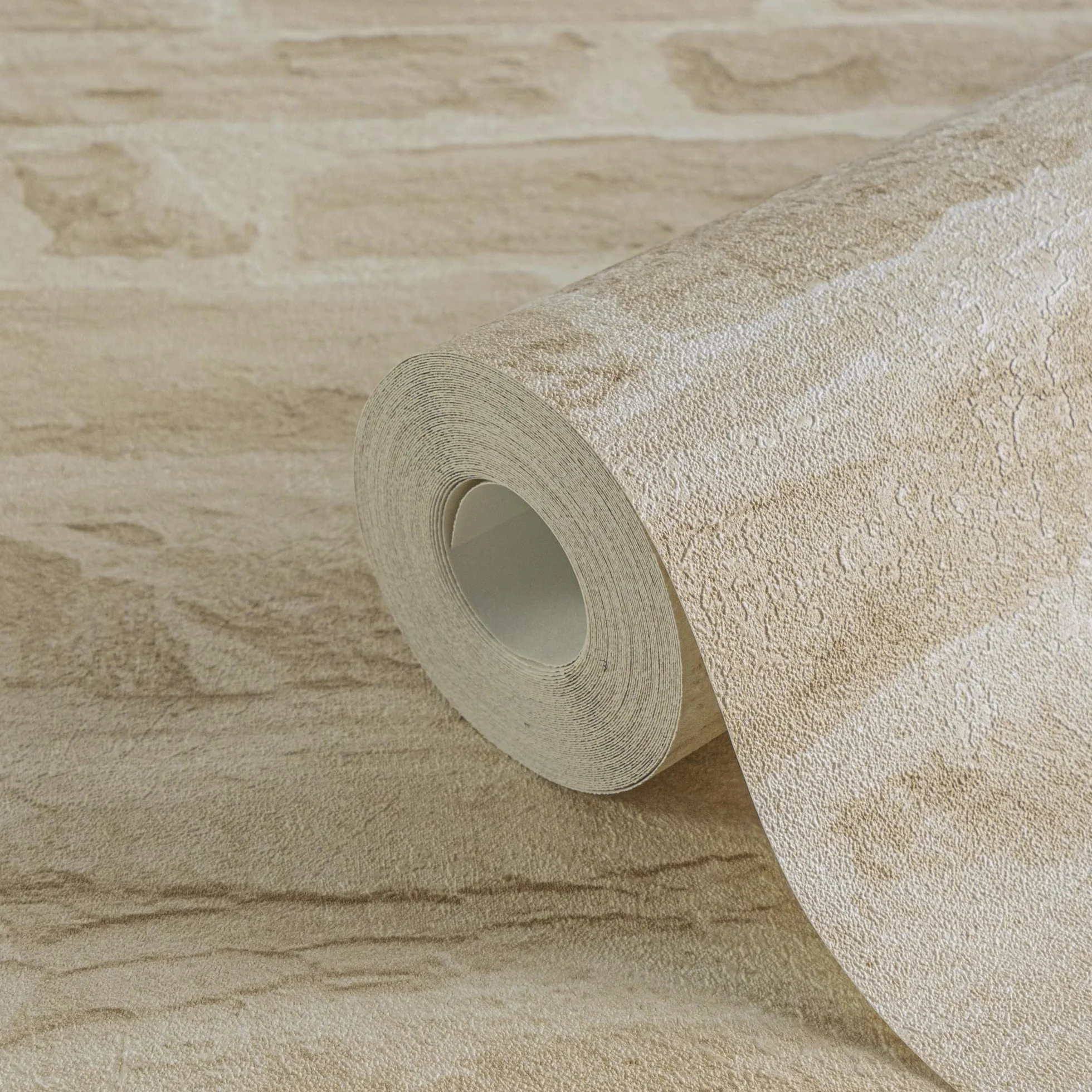 A.S. Création papier peint intissé style maison de campagne en crème, beige – papier peint effet pierre naturelle authentique 10,05 m x 0,53 m – 355802