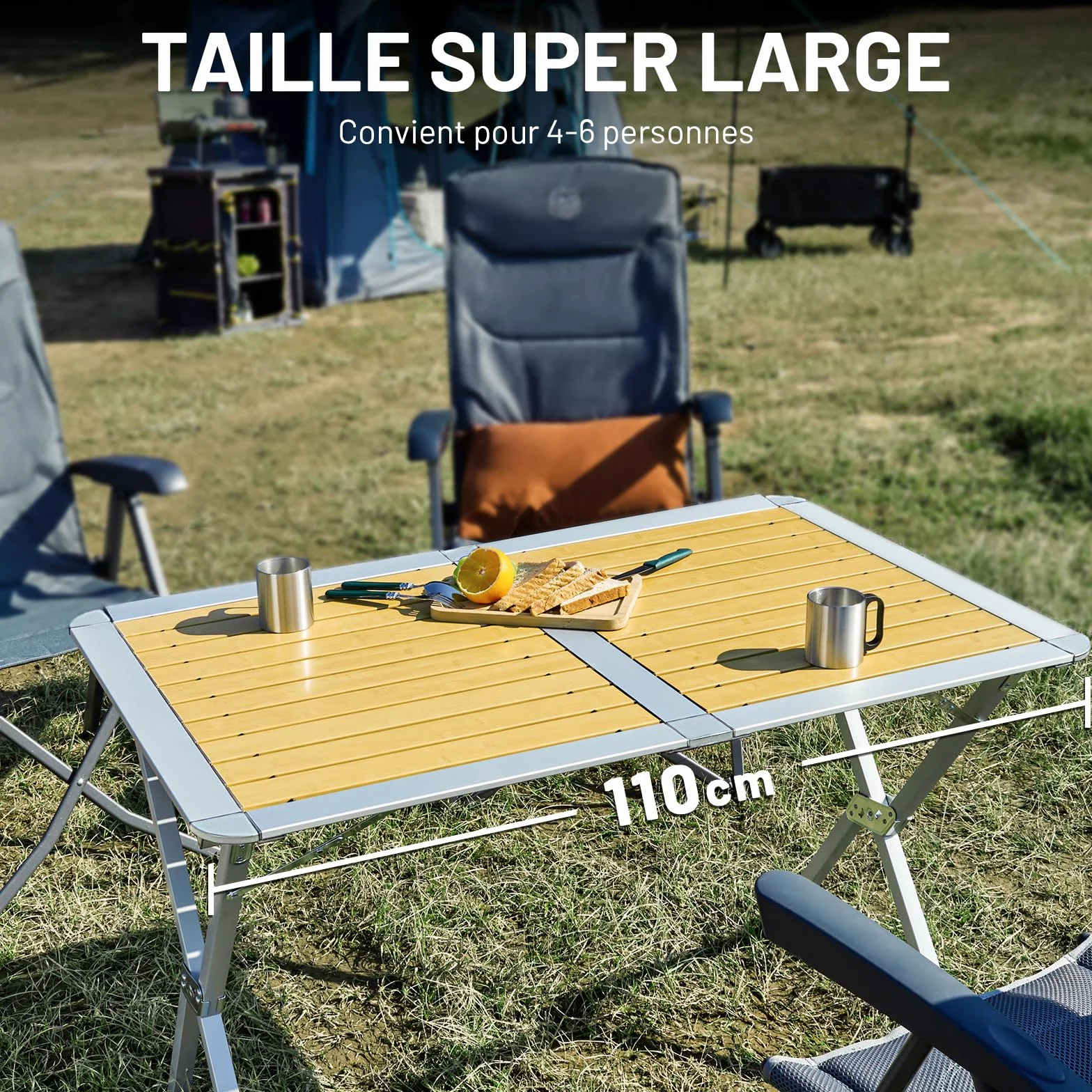 TIMBER RIDGE Table de Camping Pliante Aluminium 4-6 Personnes avec Sac de Rangement