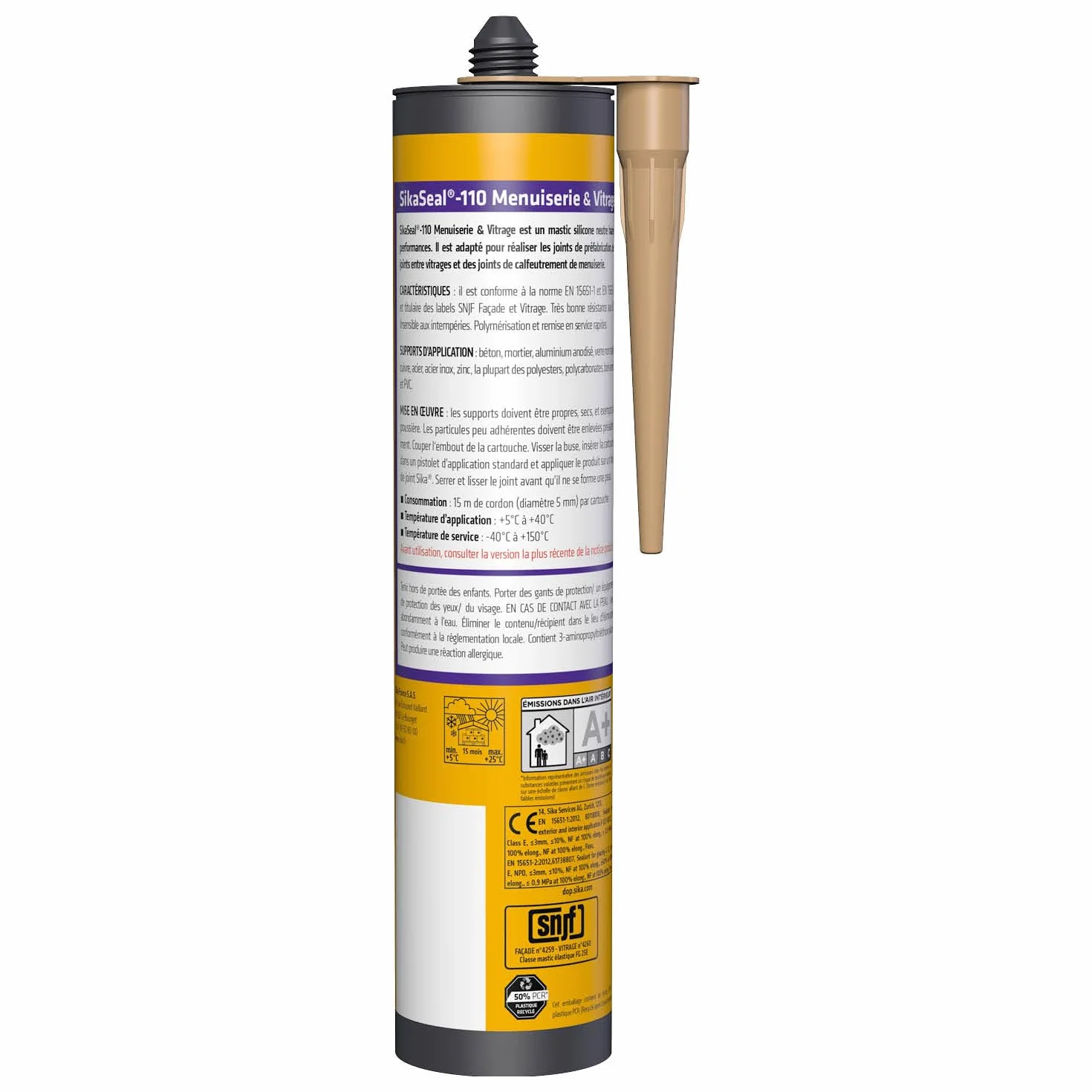 SIKA - Mastic silicone de construction - SikaSeal-110 Menuiserie & Vitrage beige pierre - Joint de menuiserie/vitrage - Extérieur/intérieur - 300 ml