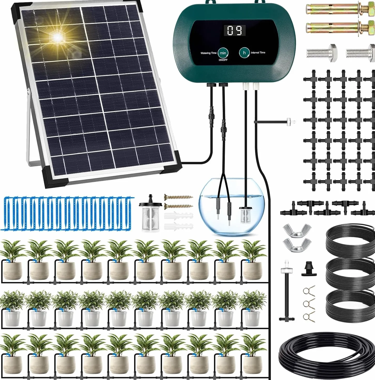 Kit D'irrigation Goutte à Goutte Automatique Solaire, Système Arrosage Jardin avec Tuyau 35M