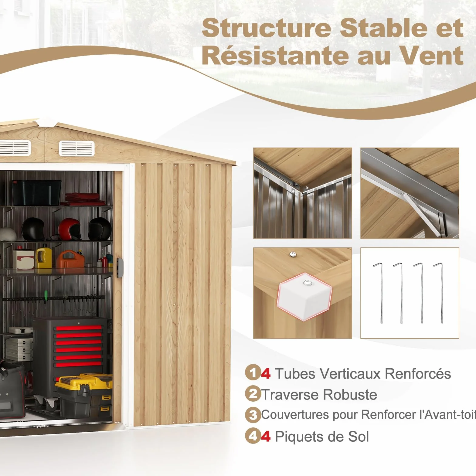 COSTWAY Abri de Jardin 5㎡ Acier Galvanisé Anti-UV 259x196x184 cm Cabane Exterieur 7m³ Porte Coulissante