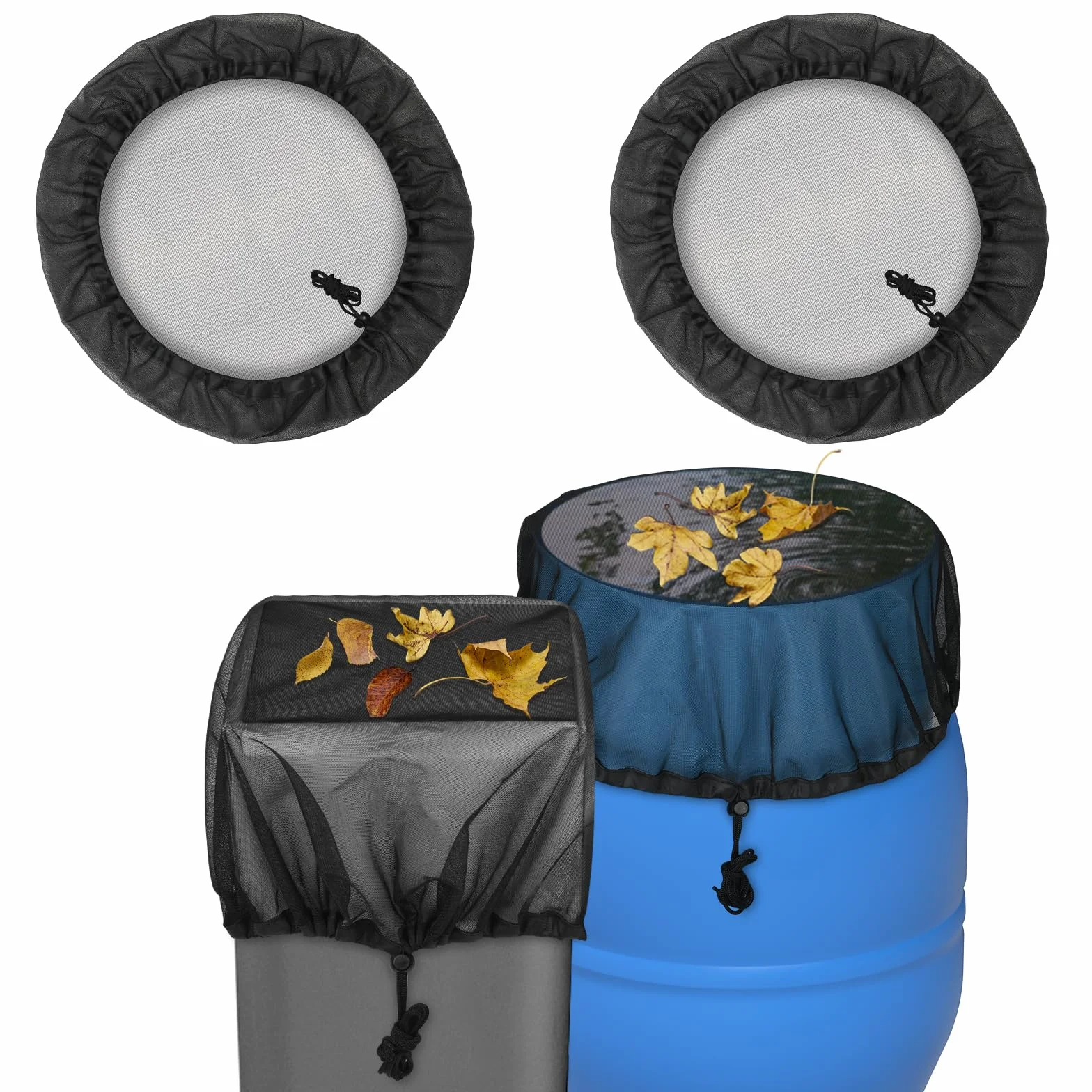Filet pour Citerne de Pluie 60 cm, 2 Pcs Housse avec Cordon de Serrage, Protection Moustiques Feuilles