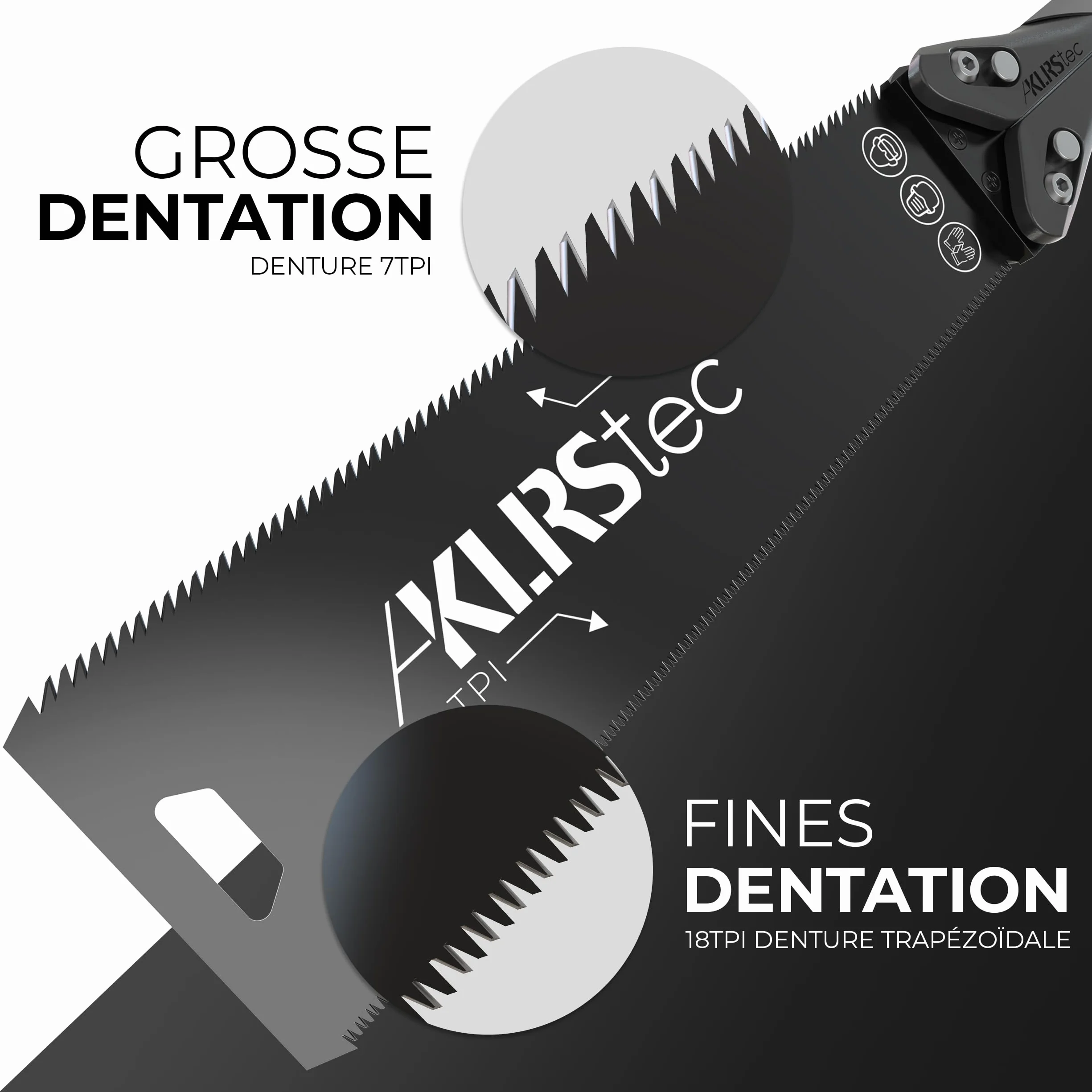 KLRStec Scie japonaise PRO XL - Lame de scie dentelée des deux côtés [240mm] en acier au carbone - Scie de traction pliable avec poignée TPU antidérapante